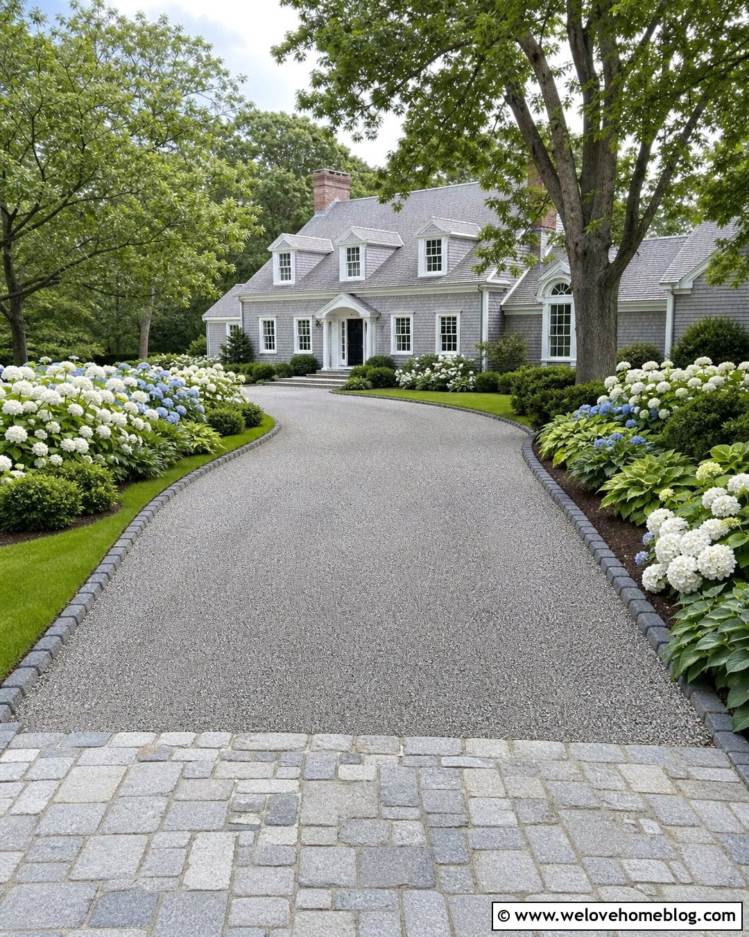 Chip Seal Driveway With Hydrangea Landscaping - 25 Chip Seal Driveway Ideas