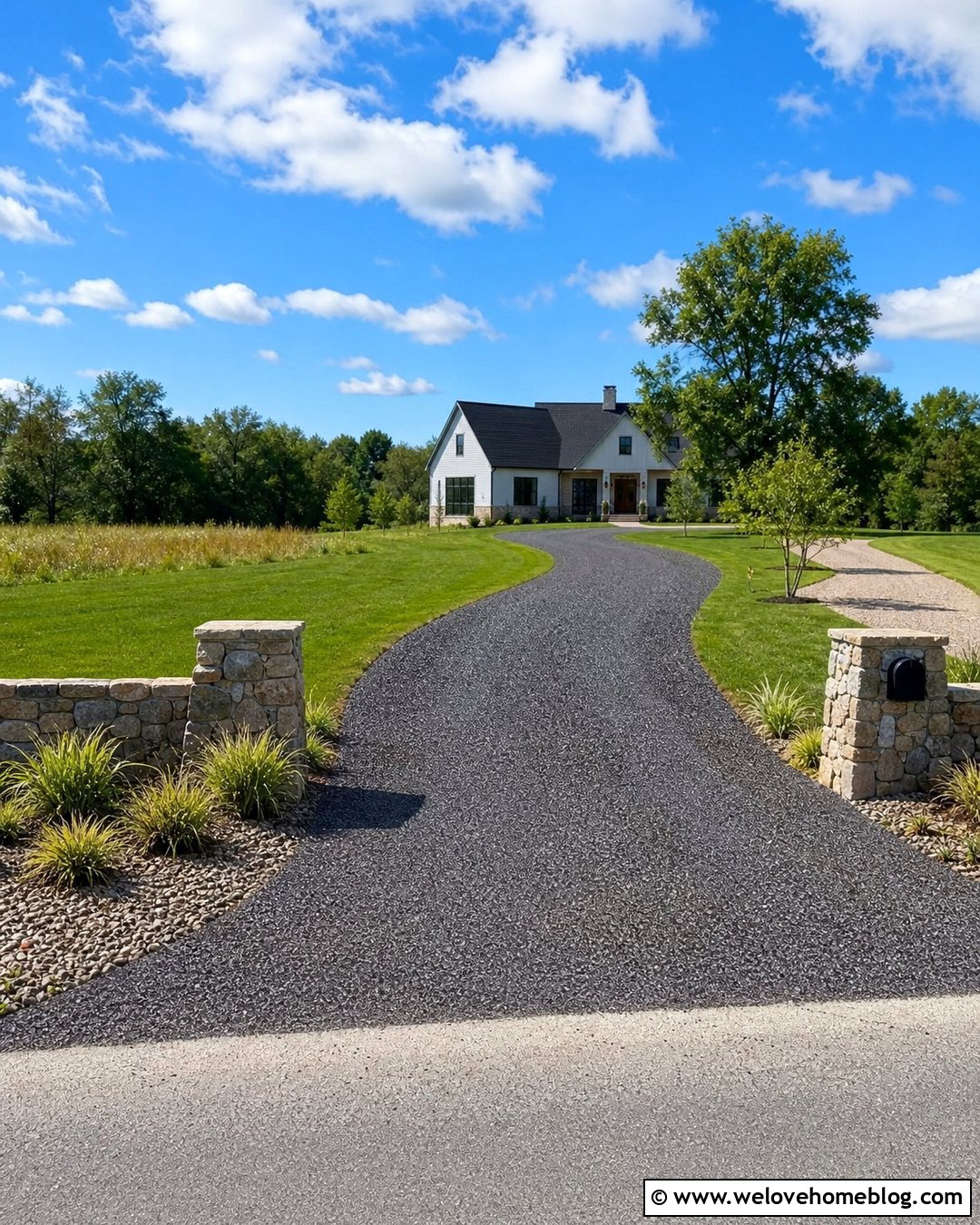 Chip Seal Driveway With Stone Entrance