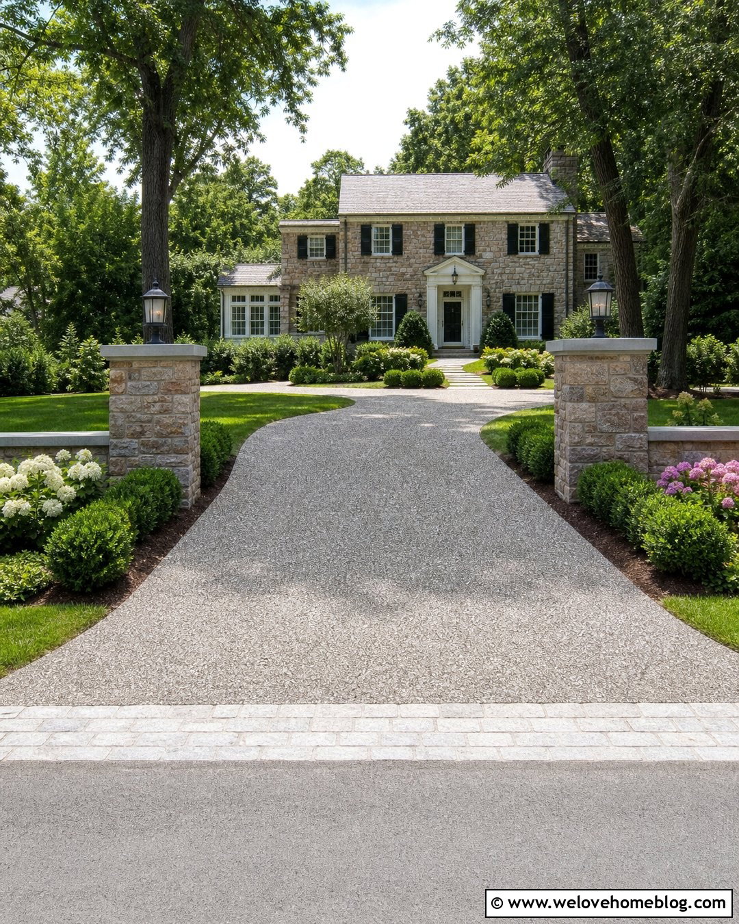 Chip Seal Driveway With Stone Pillars - 25 Chip Seal Driveway Ideas
