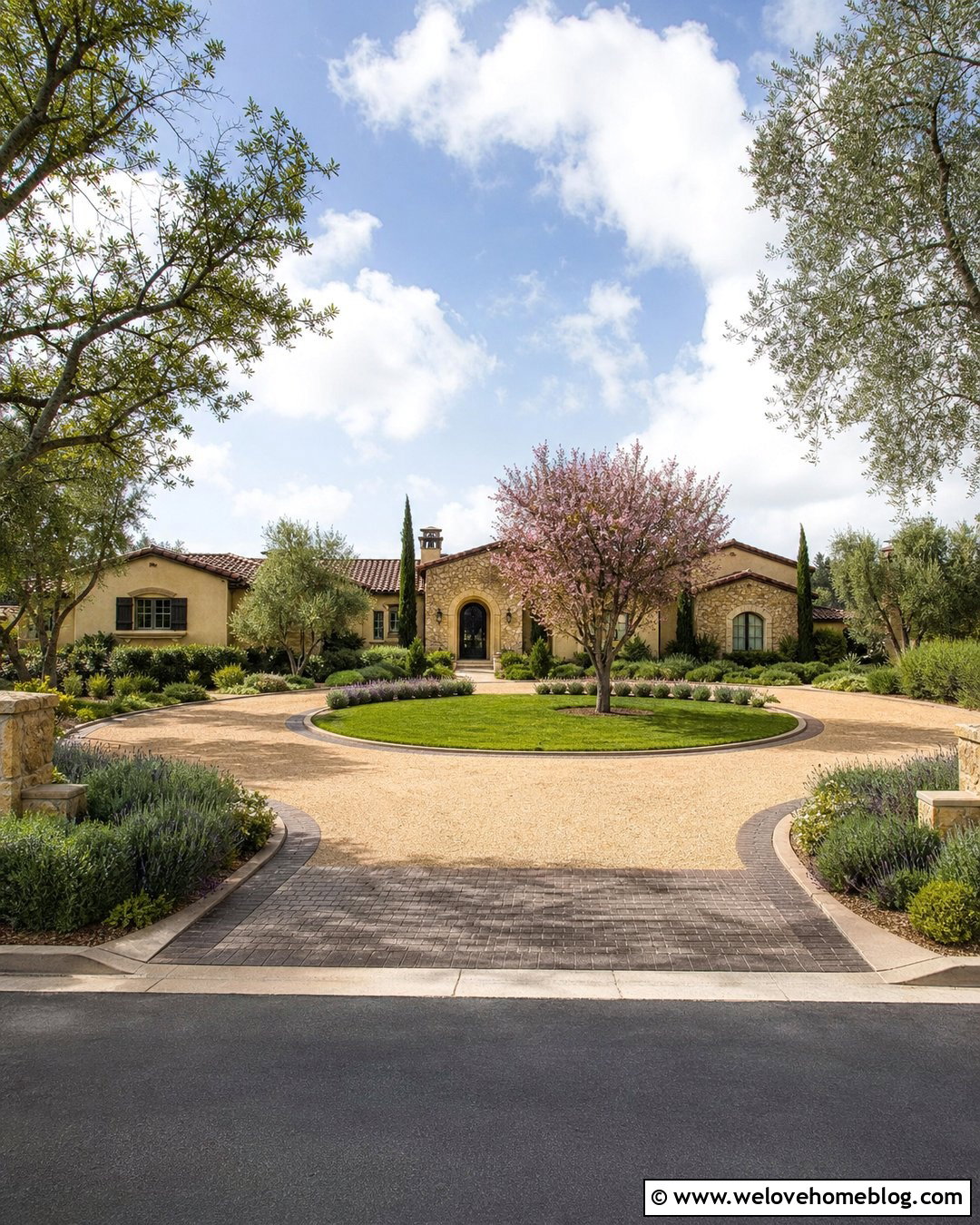 Chip Seal Horseshoe Driveway With Center Garden - 25 Chip Seal Driveway Ideas