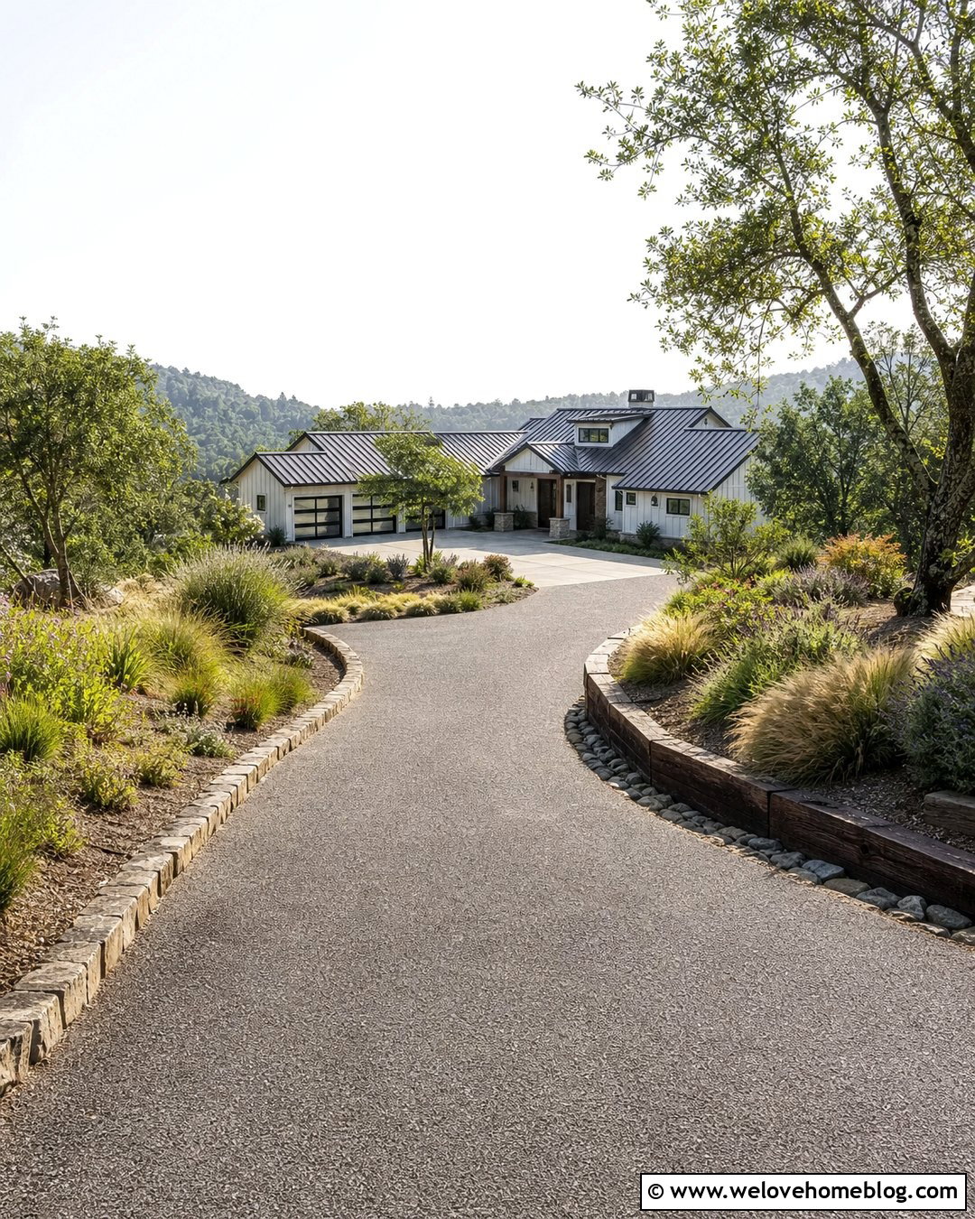 Chip Seal Steep Driveway With Timber And Stone Borders - 20 steep driveway down to house ideas