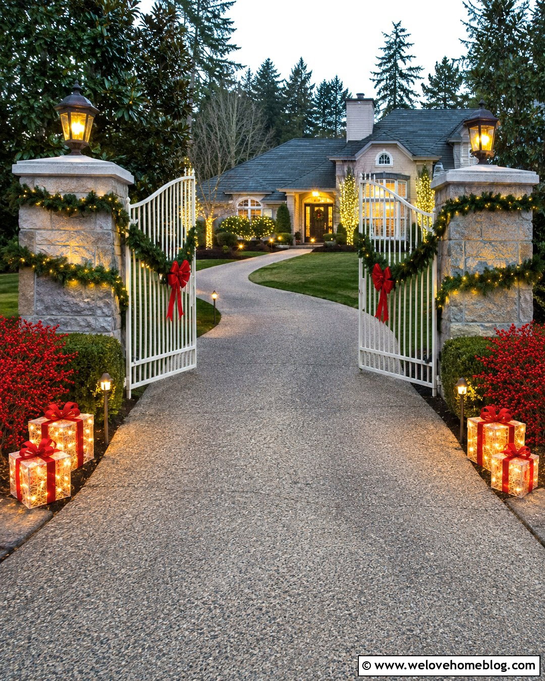 Christmas Gift Box Gate Pillars - 20 Driveway Gate Christmas Decorations Ideas