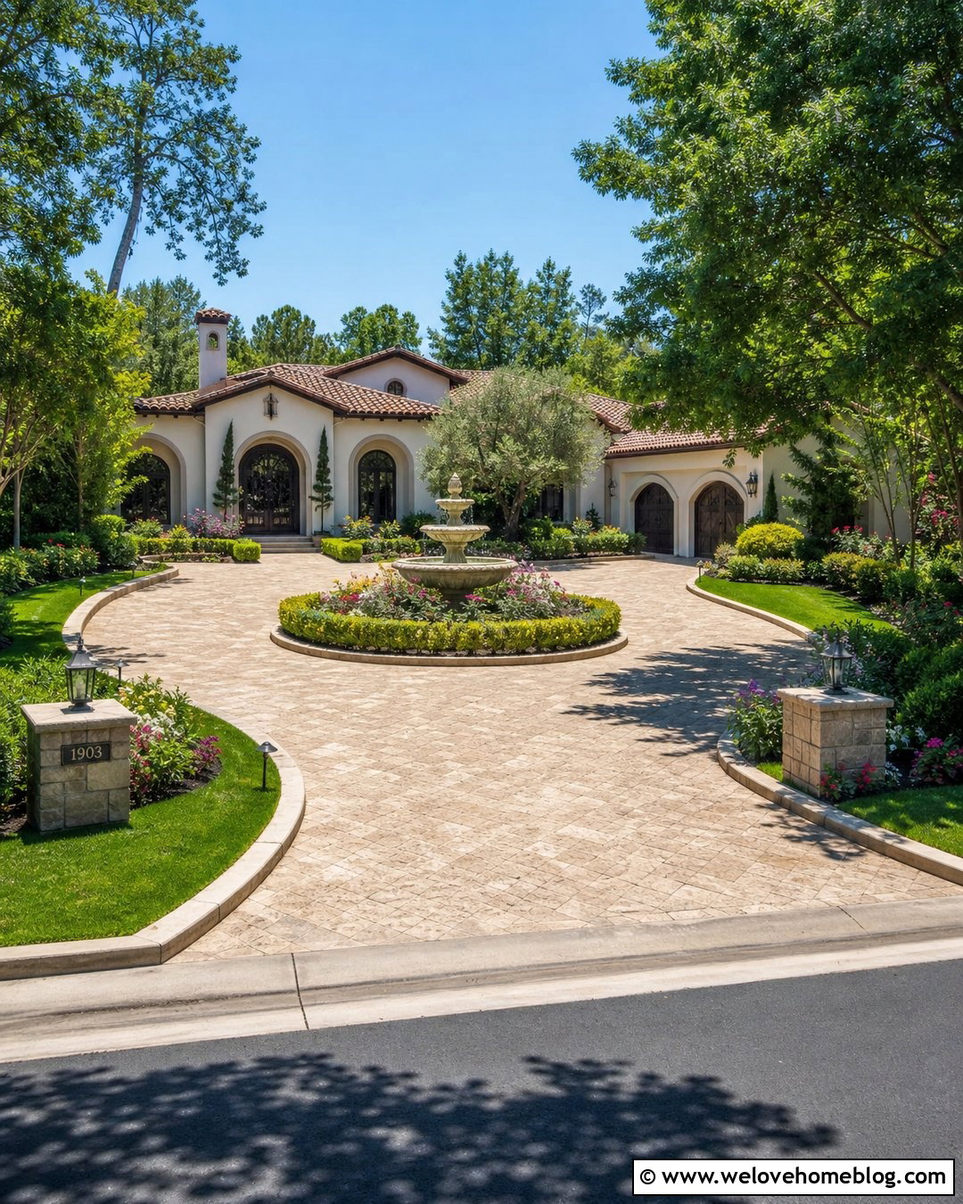 Circle Driveway With A Central Fountain - 25 front yard circle driveway landscaping ideas