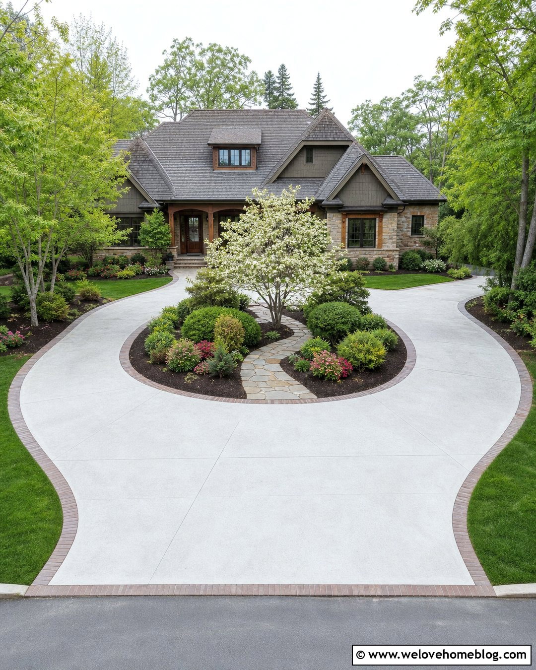 Circle Driveway With A Flowering Tree Island - 25 front yard circle driveway landscaping ideas