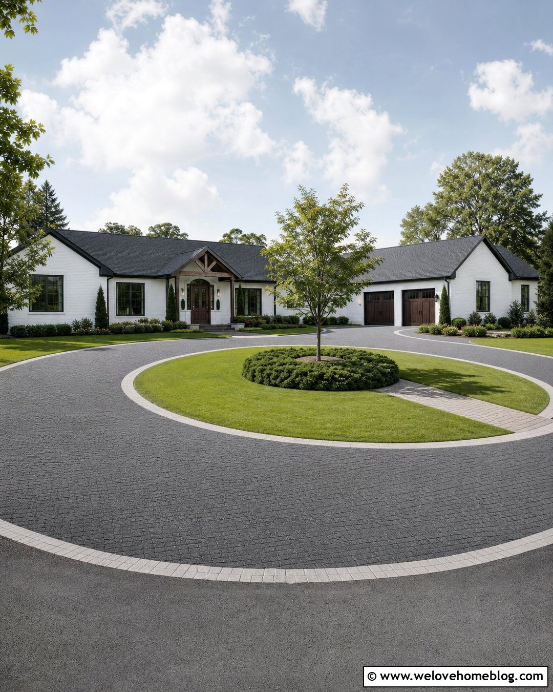 Circle Driveway With A Minimalist Lawn Island - 25 front yard circle driveway landscaping ideas