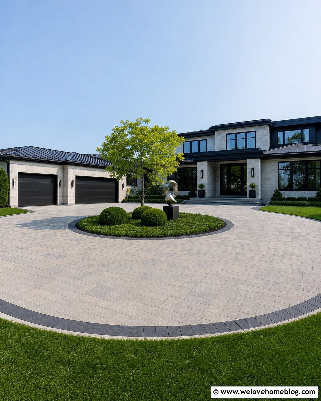 Circle Driveway With A Sculptural Centerpiece - 25 front yard circle driveway landscaping ideas