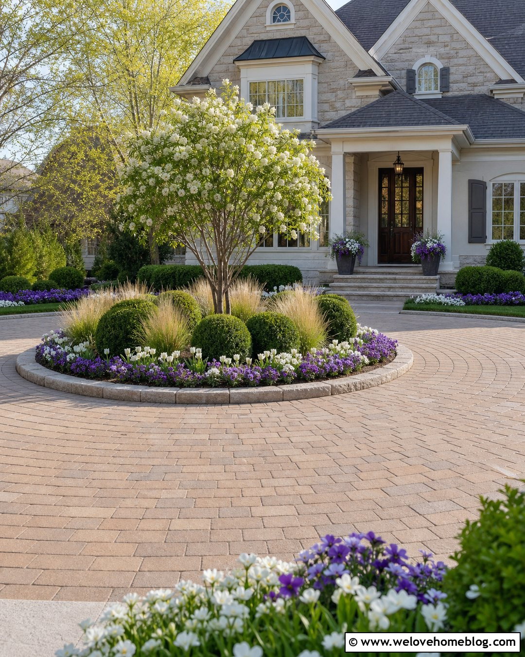 Circle Driveway With A Seasonal Flower Display - 25 front yard circle driveway landscaping ideas