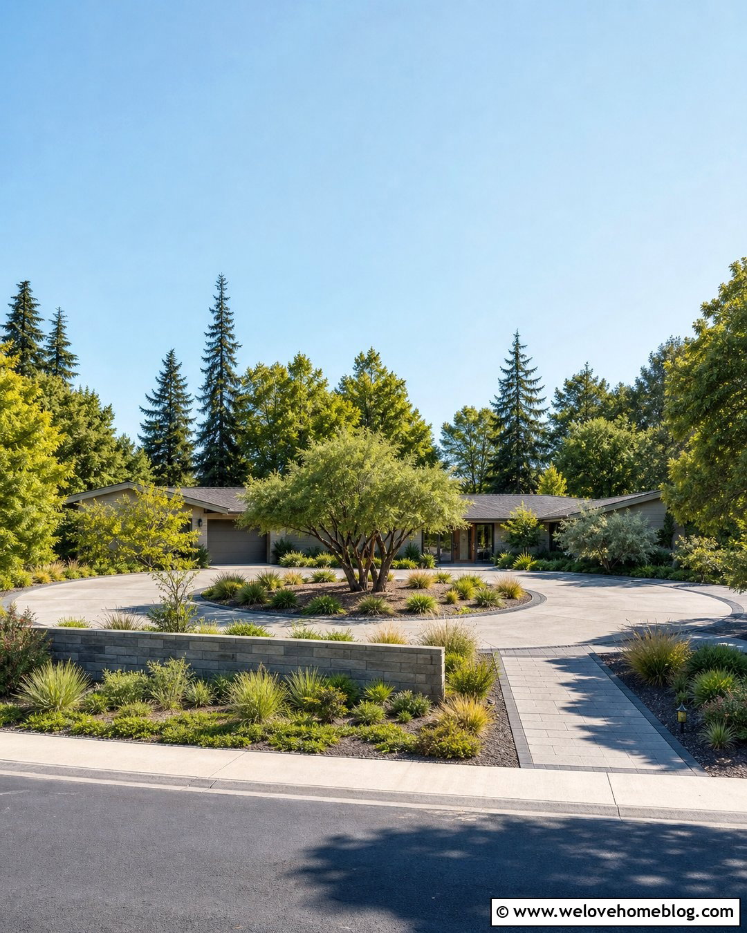 Circle Driveway With Address Wall