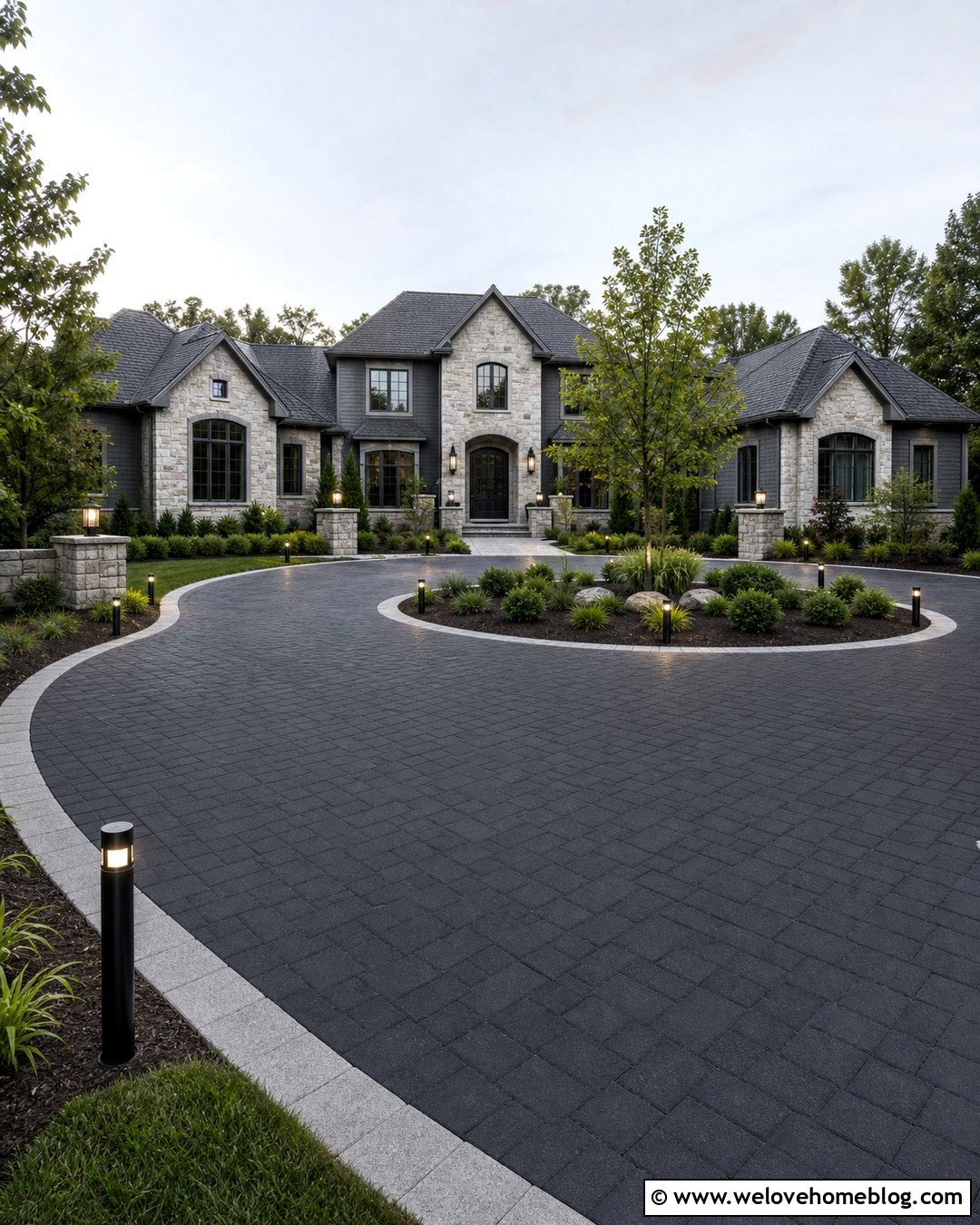 Circle Driveway With Landscape Lighting - 35 Circle Driveway Ideas