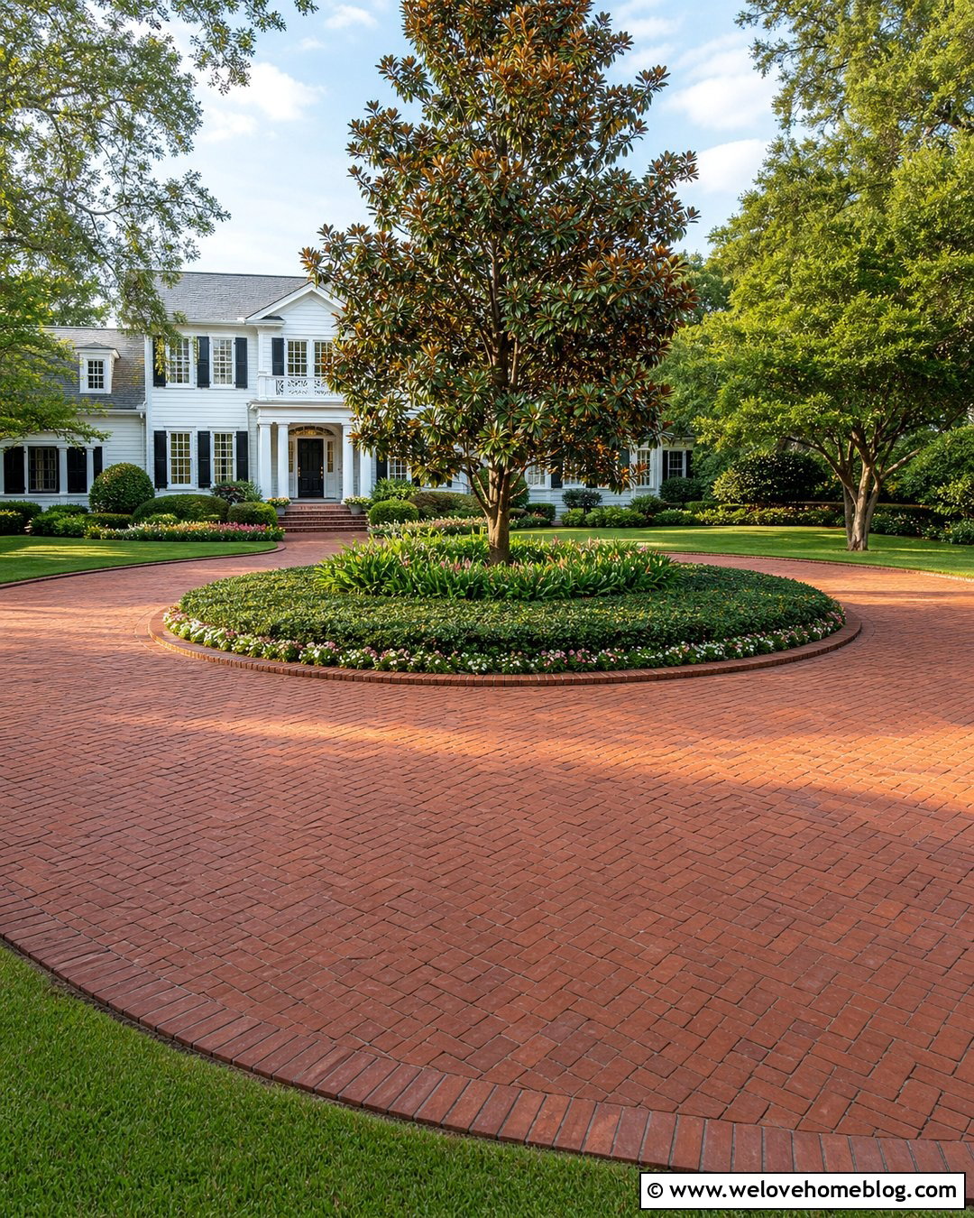 Circle Driveway With Magnolia Centerpiece - 35 Circle Driveway Ideas