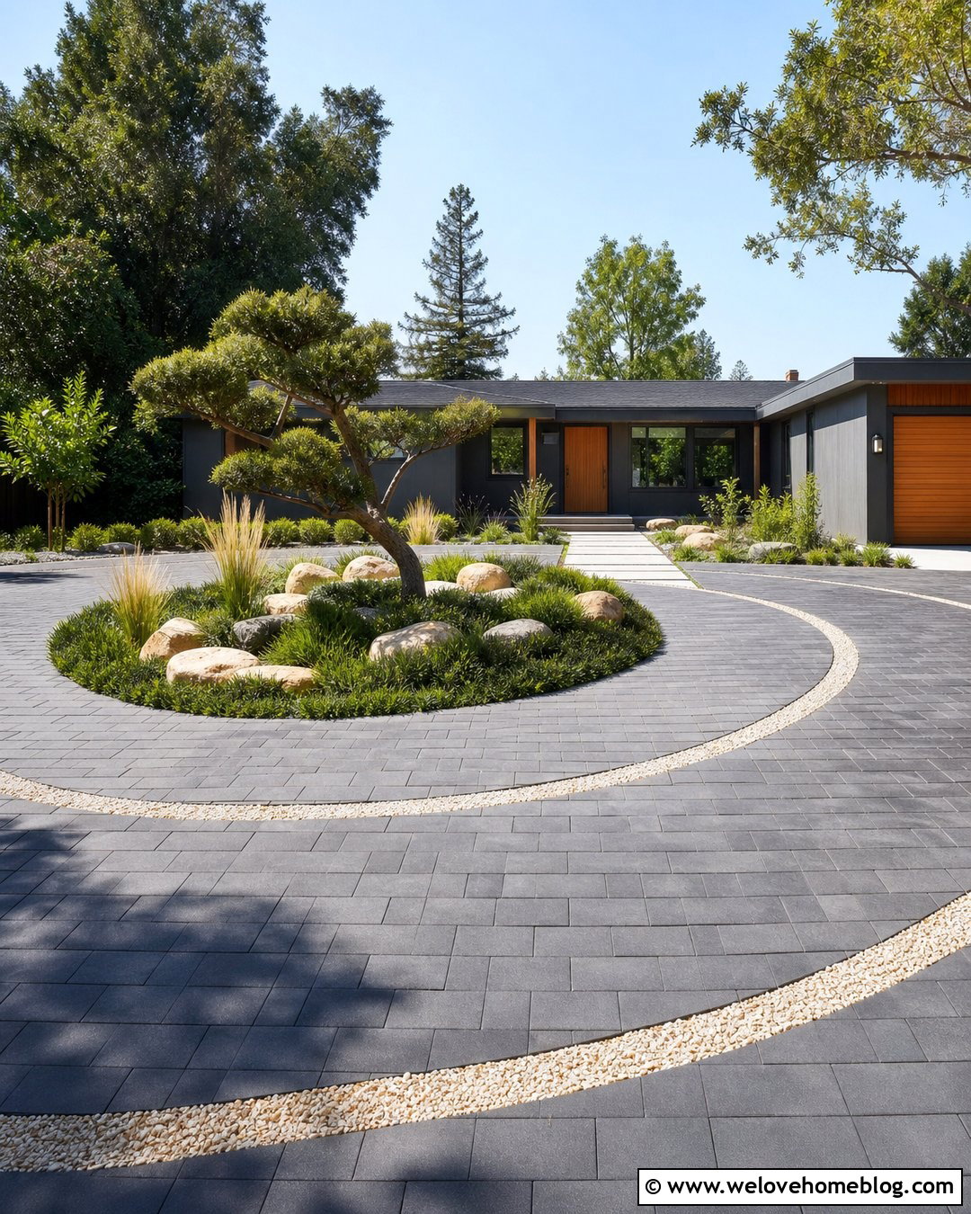 Circle Driveway With Mid Century Landscaping - 40 Circle Driveway Front Yards Ideas