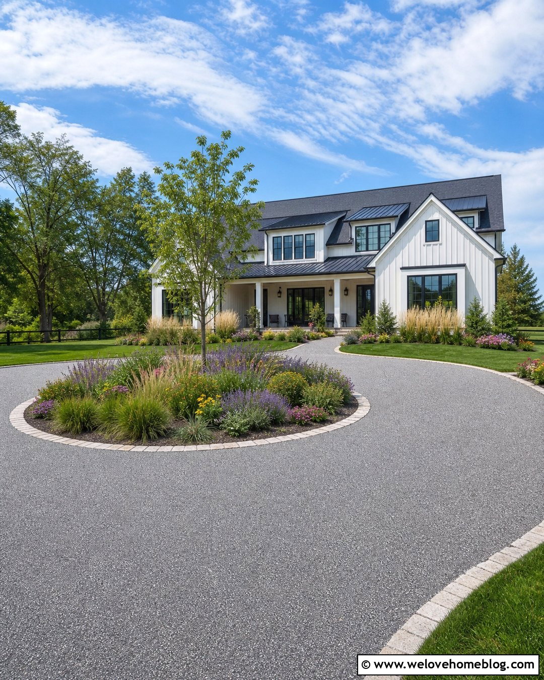 Circle Driveway With Native Plant Island - 40 Circle Driveway Front Yards Ideas