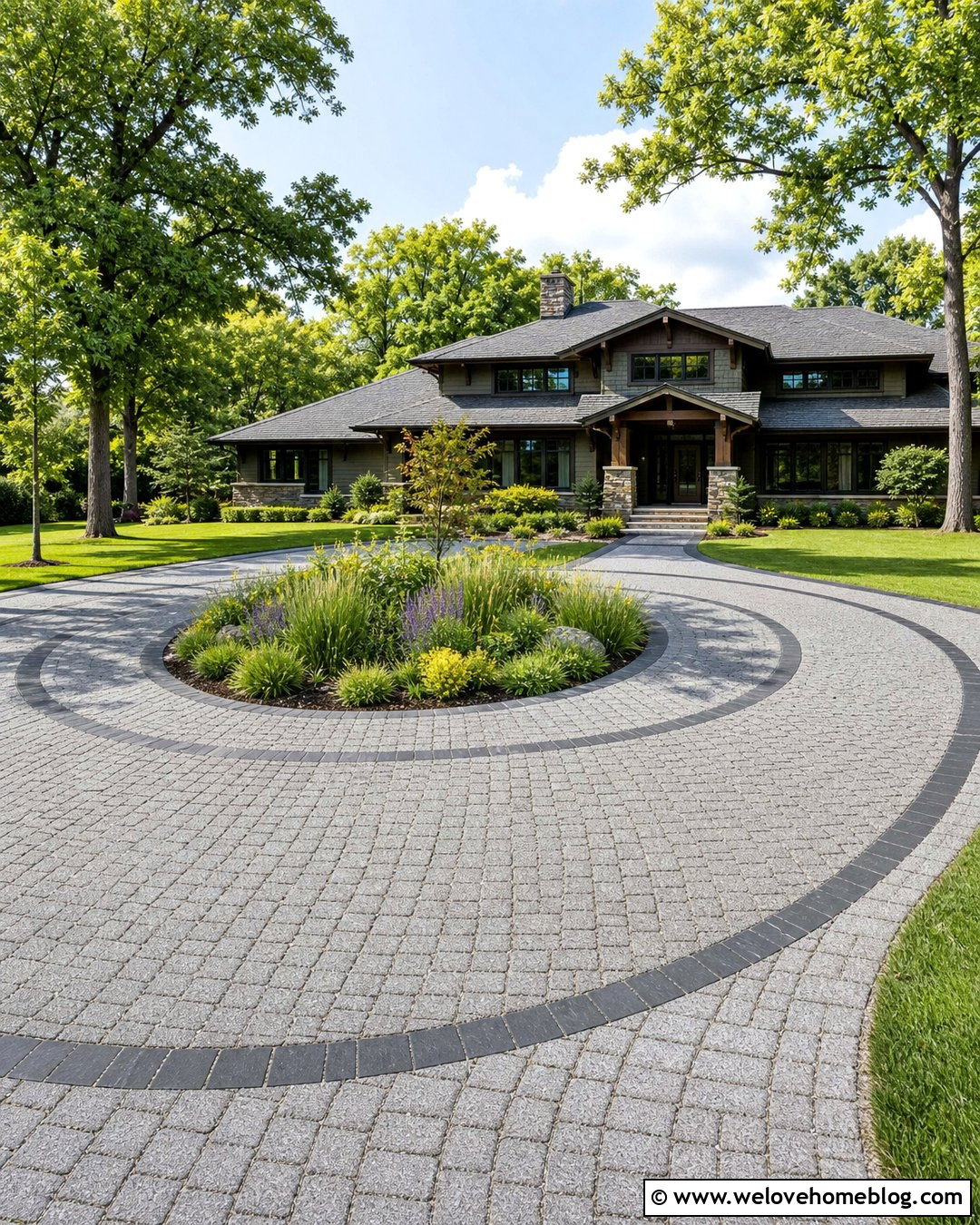 Circle Driveway With Permeable Pavers - 40 Circle Driveway Front Yards Ideas