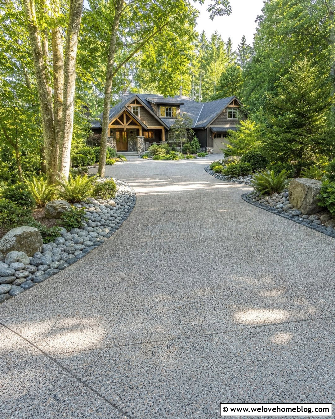 Circle Driveway With River Rock Landscaping - 40 Circle Driveway Front Yards Ideas