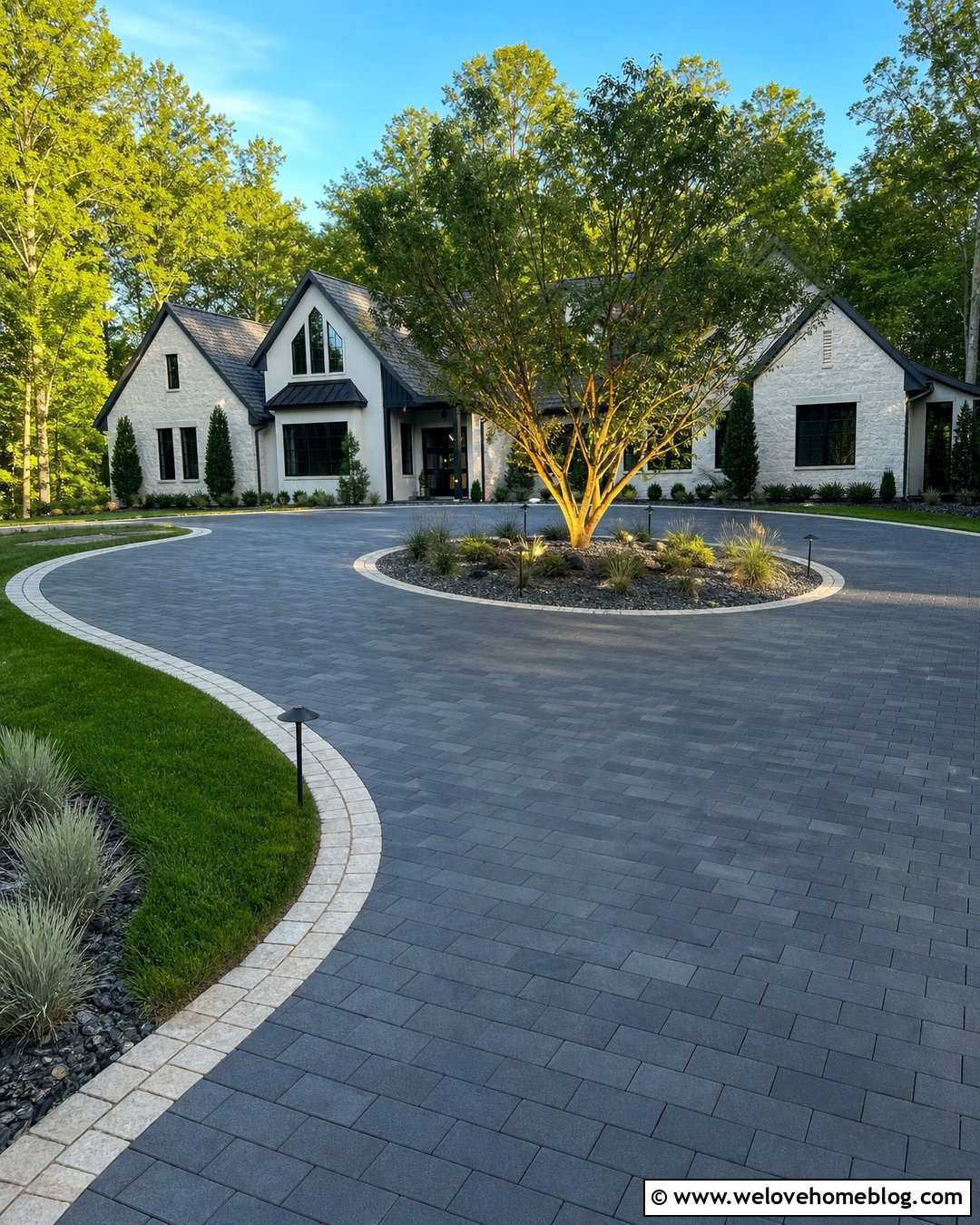 Circle Driveway With Simple Landscape Lighting - 40 Circle Driveway Front Yards Ideas
