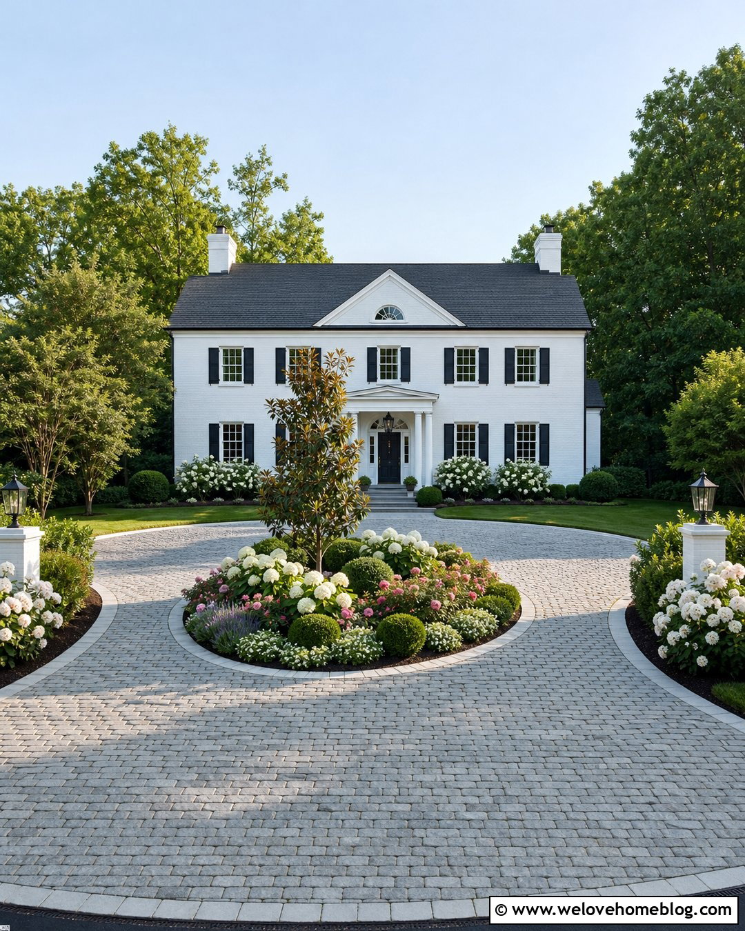 Circle Driveway With White Flower Landscaping - 25 front yard circle driveway landscaping ideas