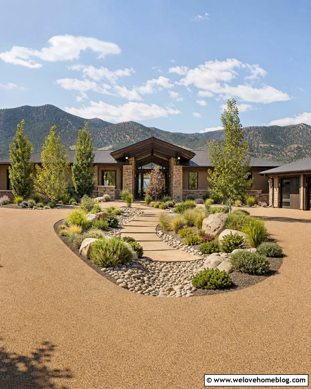 Circle Driveway With a Dry Creek Garden - 20 circle driveway landscaping front yards ideas