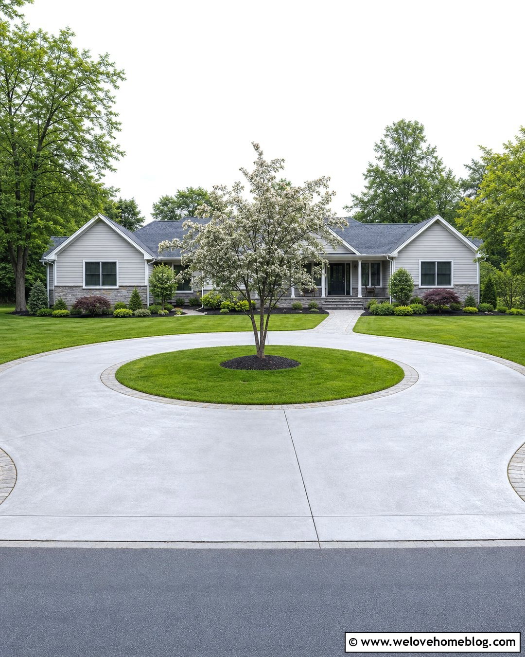 Circle Driveway With a Lawn Center Island - 20 circle driveway landscaping front yards ideas
