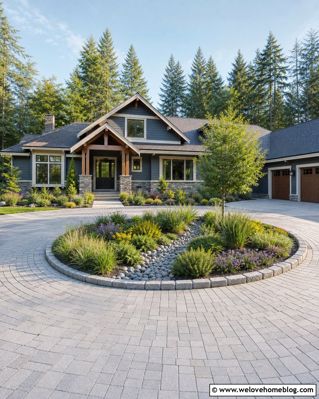 Circle Driveway With a Rain Garden Island - 20 circle driveway landscaping front yards ideas