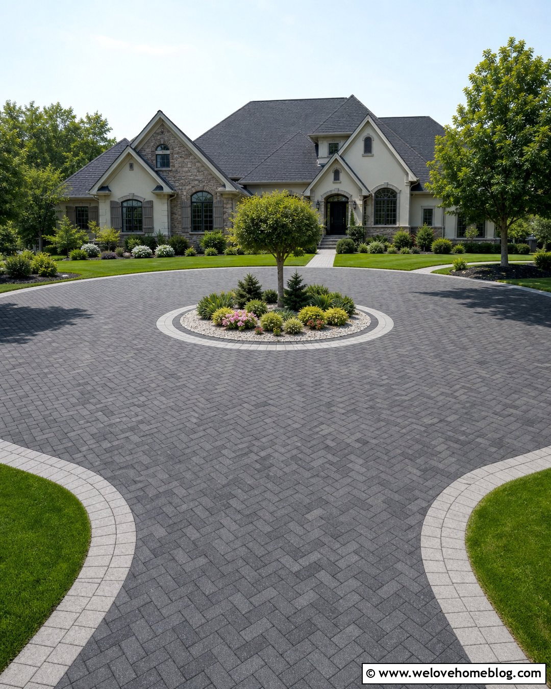 Circular Block Paving Driveway With Center Garden - 35 Block Paving Driveway Ideas