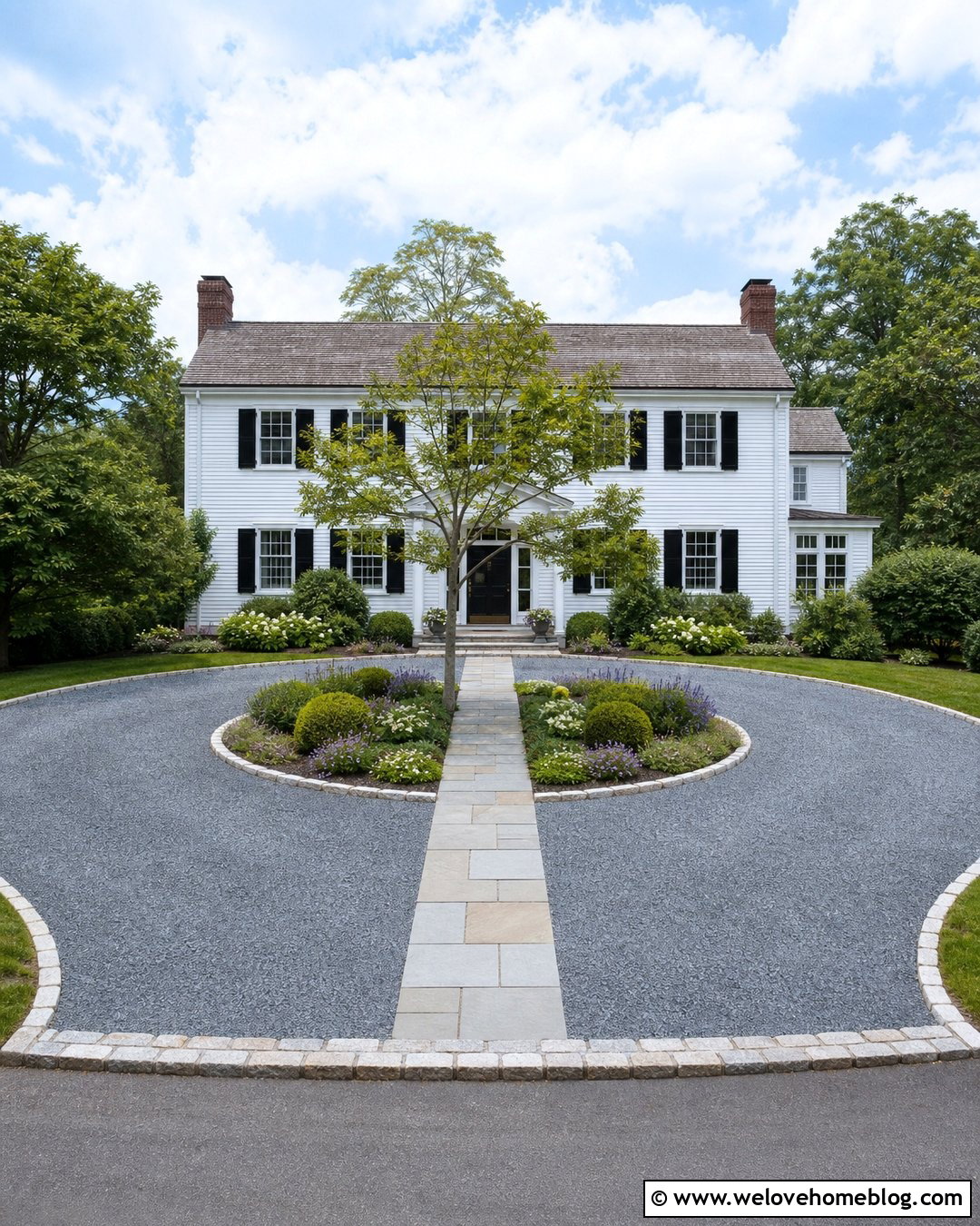 Circular Bluestone Gravel Driveway With Center Island - 20 Bluestone Gravel Driveway Ideas