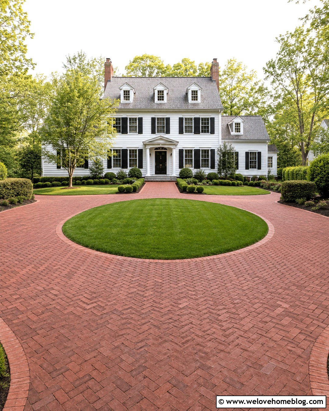 Circular Brick Driveway For Colonial House - 20 House With Round Driveway Ideas