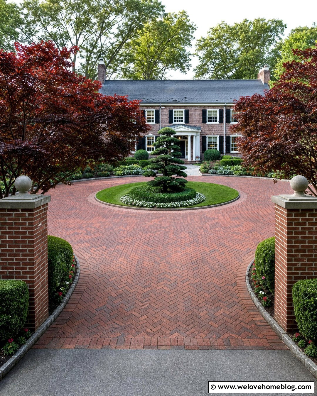 Circular Brick Driveway With Red Maple Trees - 20 Red Maple Tree Lined Driveway Ideas