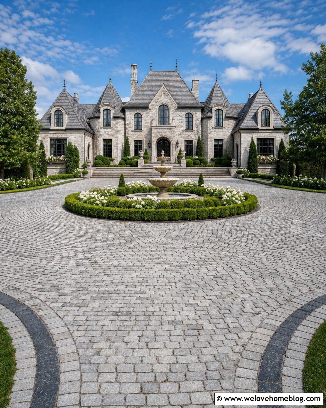 Circular Castle Driveway With Fountain - 25 Castle Driveway Ideas