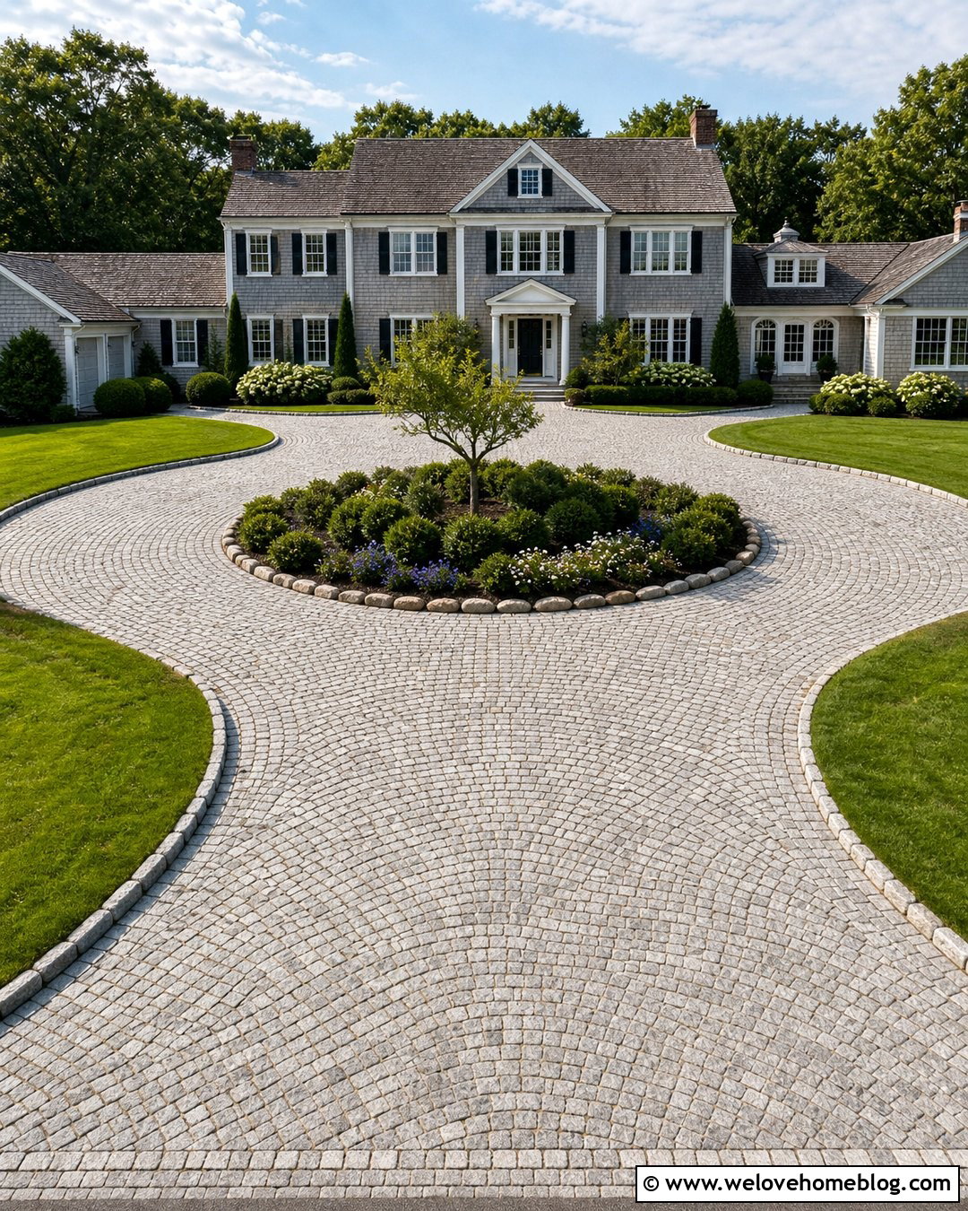 Circular Cobblestone Driveway With Center Garden - 40 cobblestone driveway ideas
