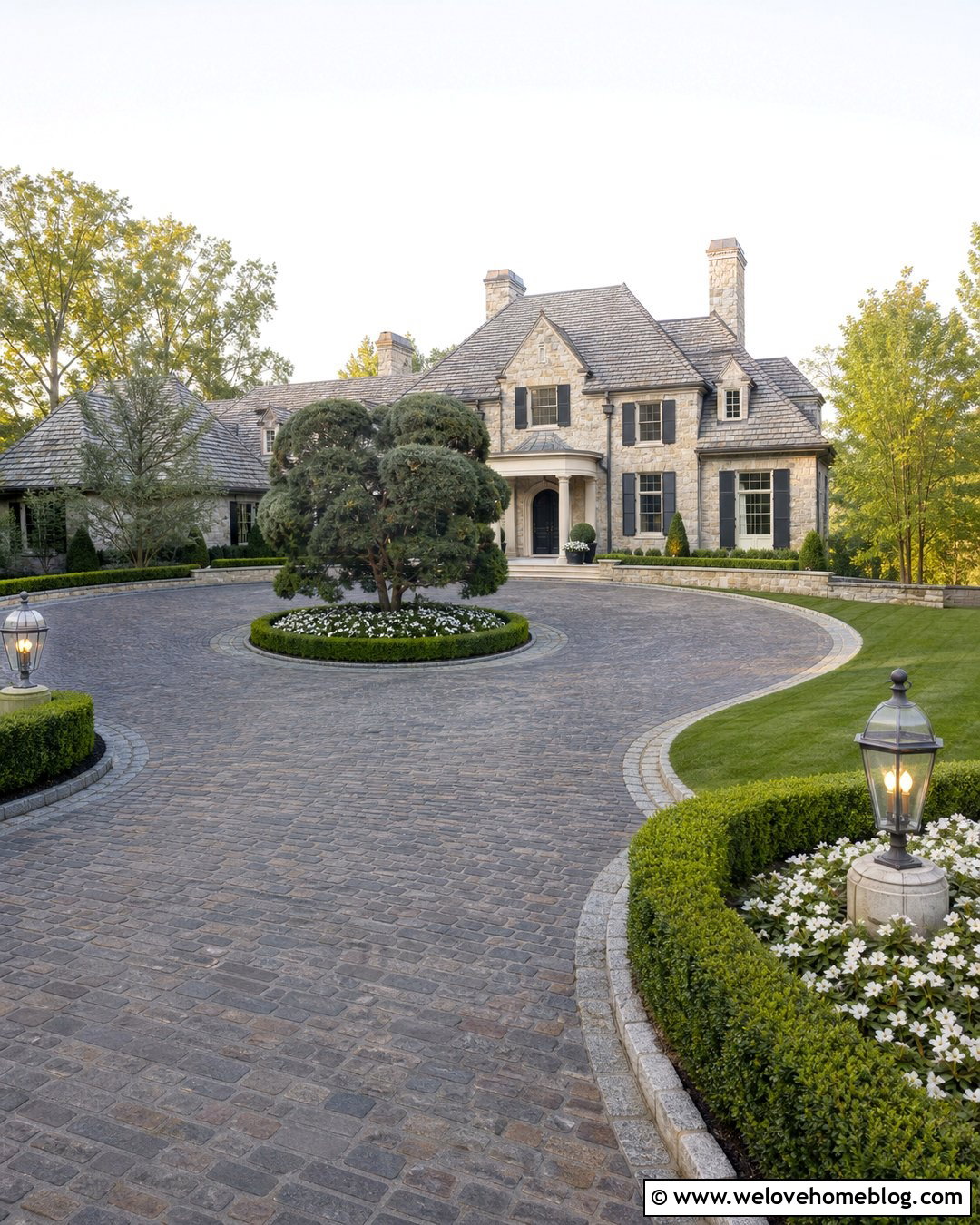 Circular Cobblestone Luxury Driveway - 45 Luxury Driveway Ideas