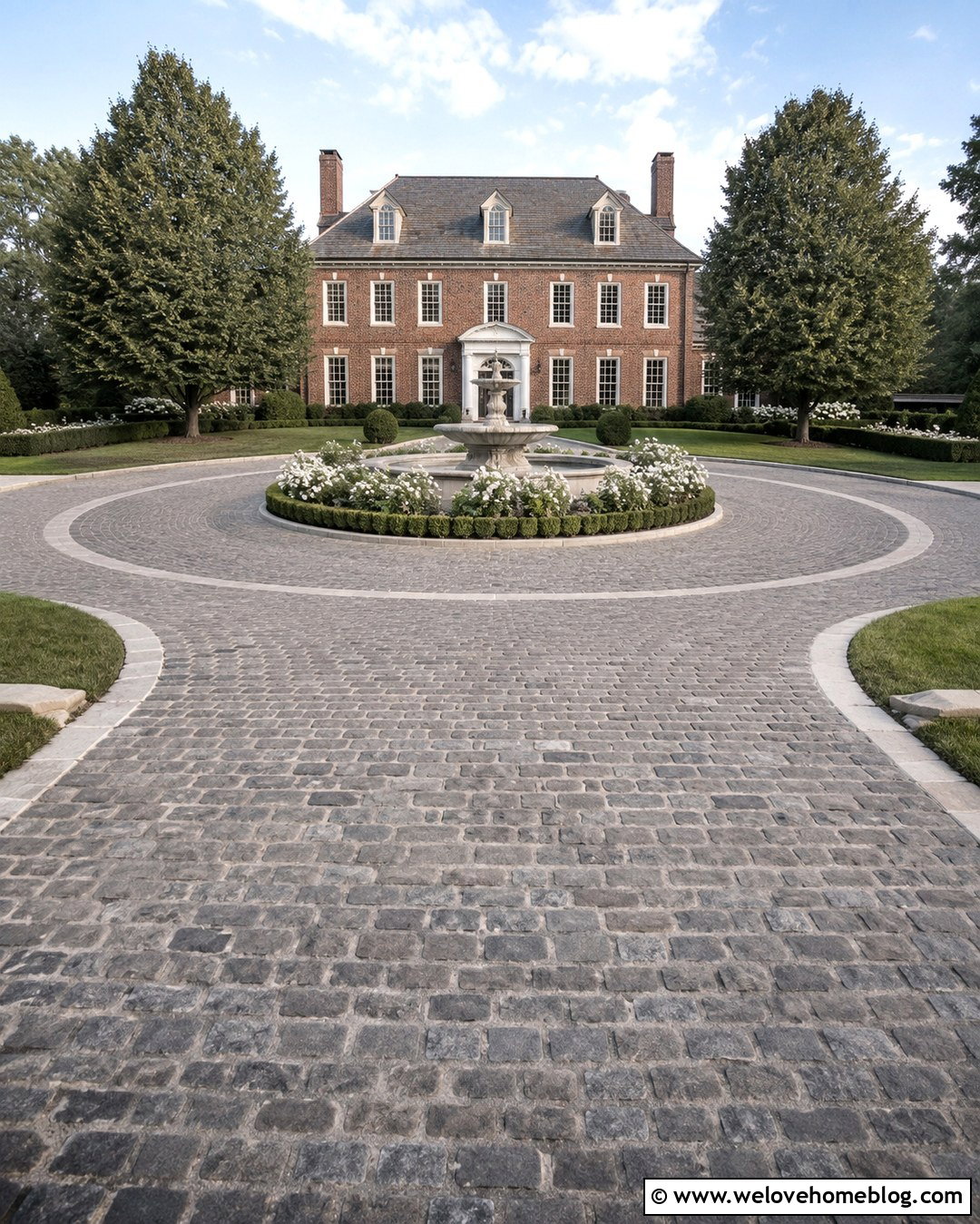 Circular Cobblestone Manor Driveway - 20 Manor Driveway Ideas