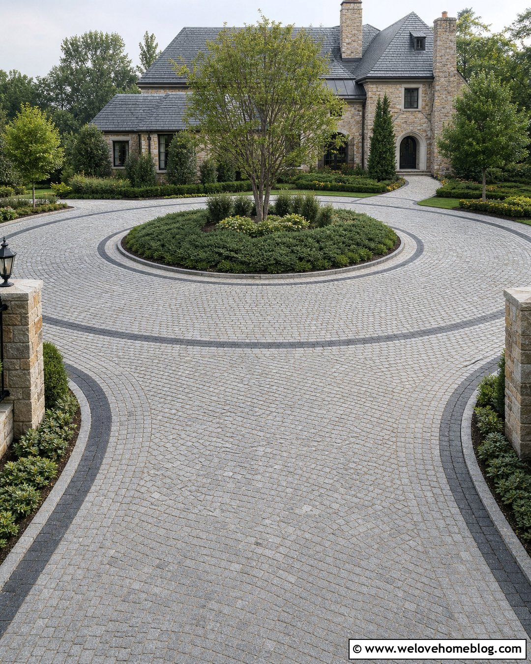 Circular Cobblestone Paver Driveway