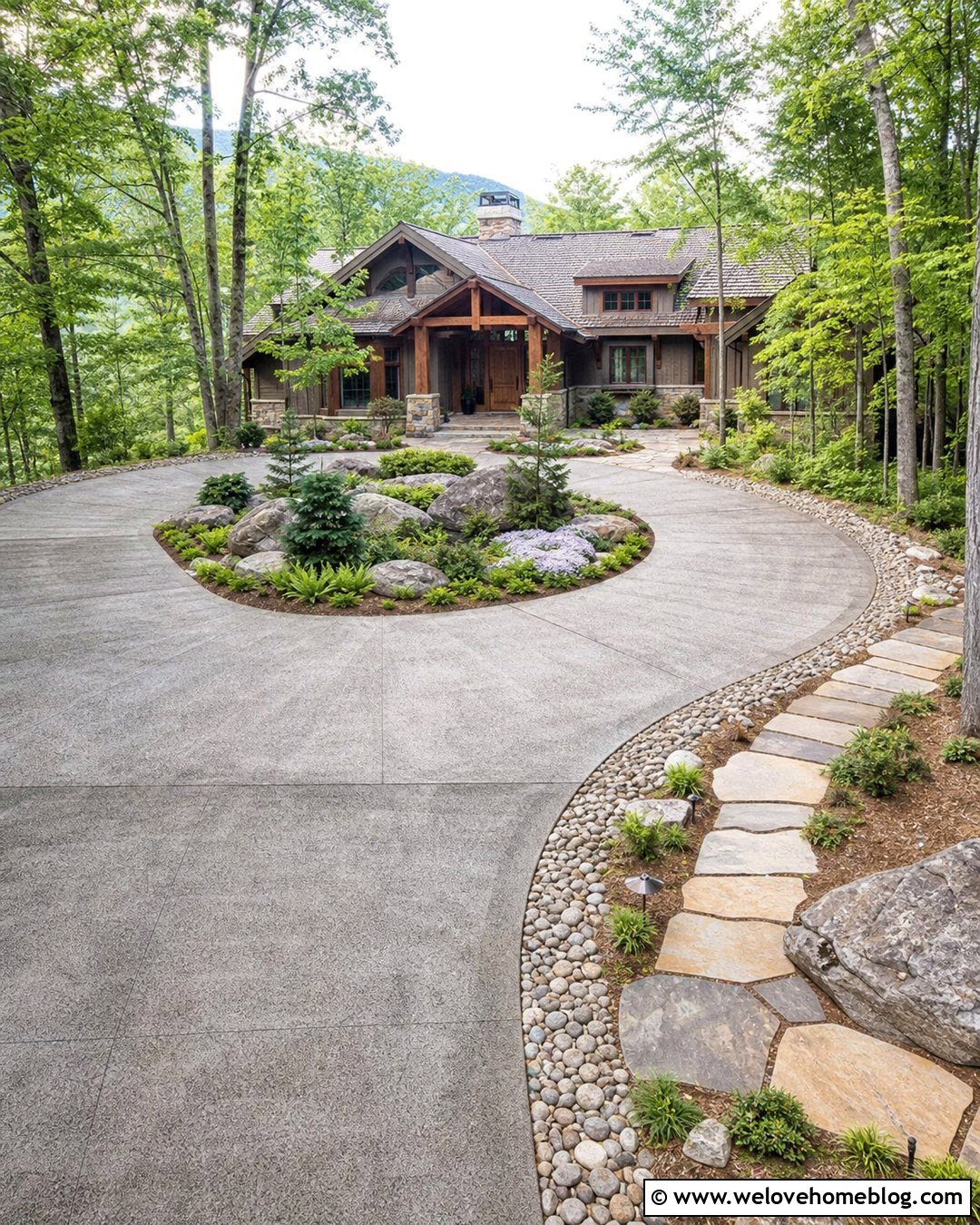 Circular Concrete Driveway With Boulder Garden - 20 driveway front yard landscaping circular ideas