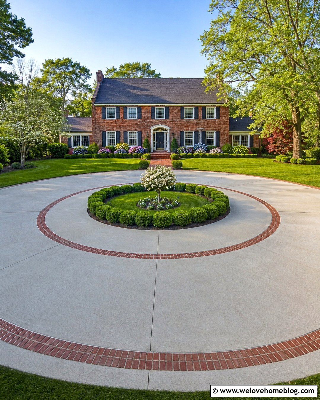 Circular Concrete Driveway With Brick Border - 20 House With Round Driveway Ideas