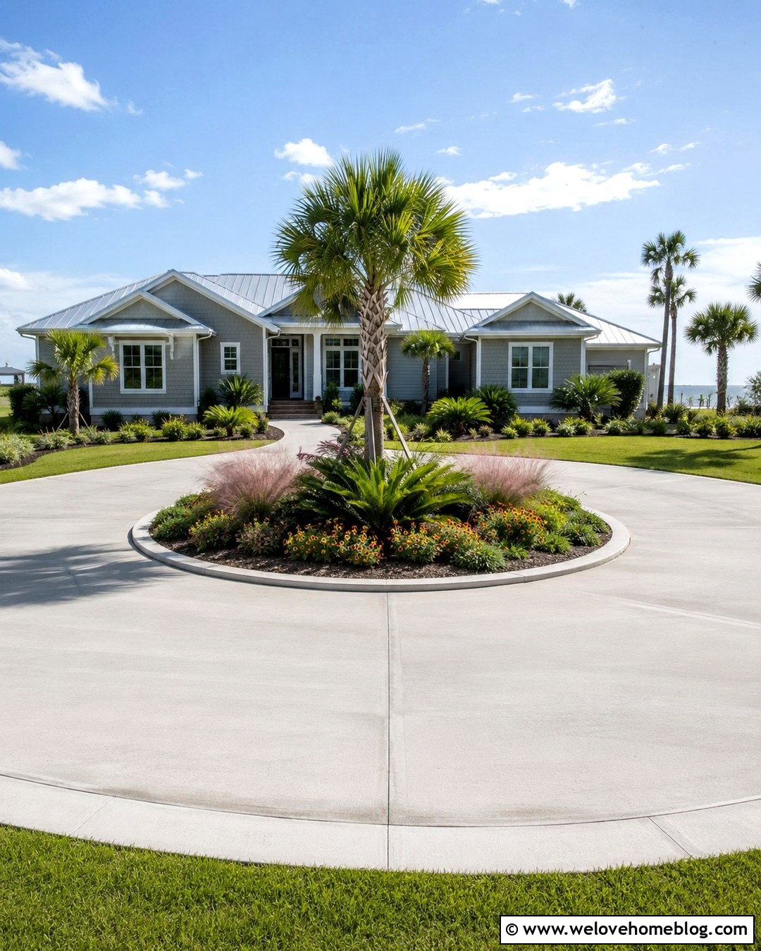 Circular Concrete Driveway With Native Island