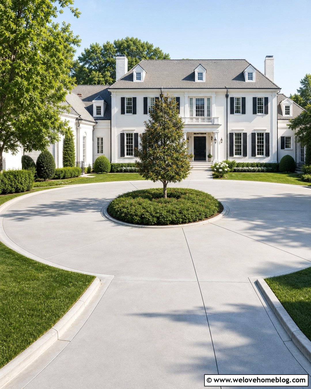 Circular Concrete Driveway With Simple Center Lawn - 20 Clean Concrete Driveway Ideas