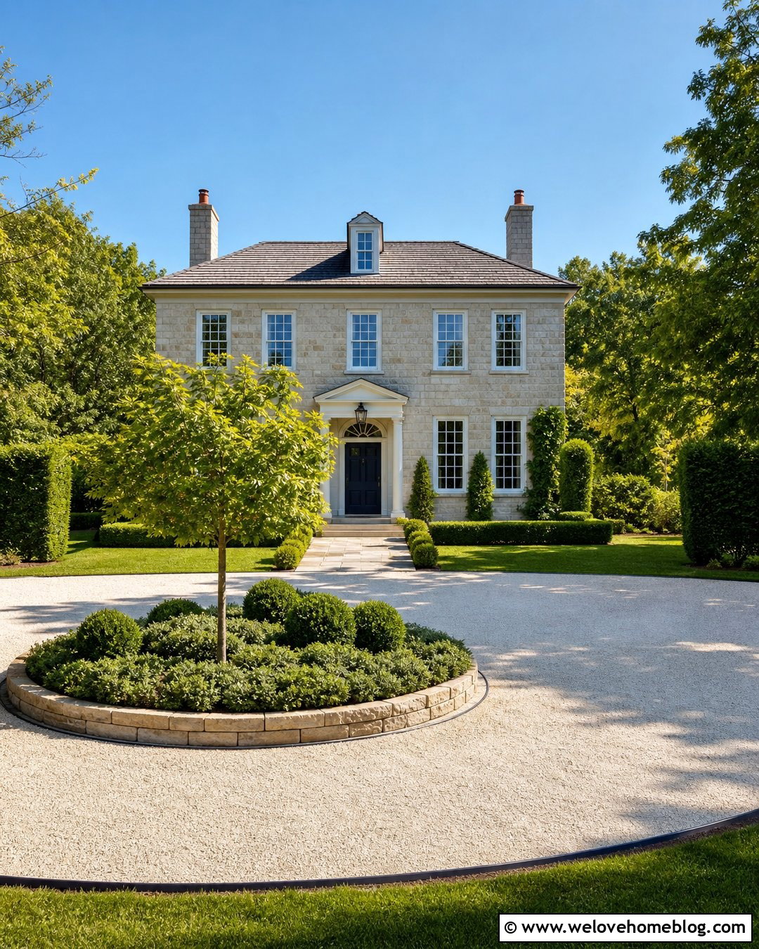 Circular Crushed Limestone Driveway With Center Island - 25 Crushed Limestone Driveway Ideas