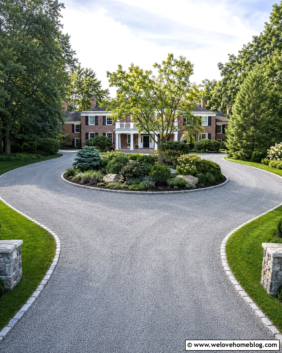 Circular Crusher Run Driveway With Center Landscaping - 20 Crusher Run Driveway Ideas