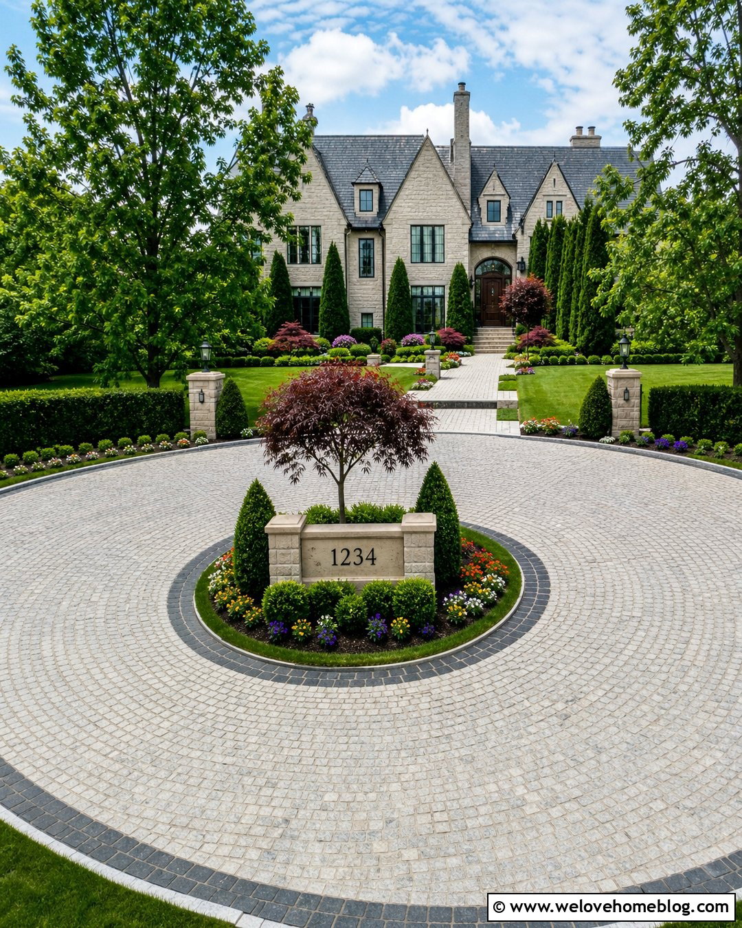 Circular Driveway Address Sign With Center Island - 25 Driveway Address Sign Ideas