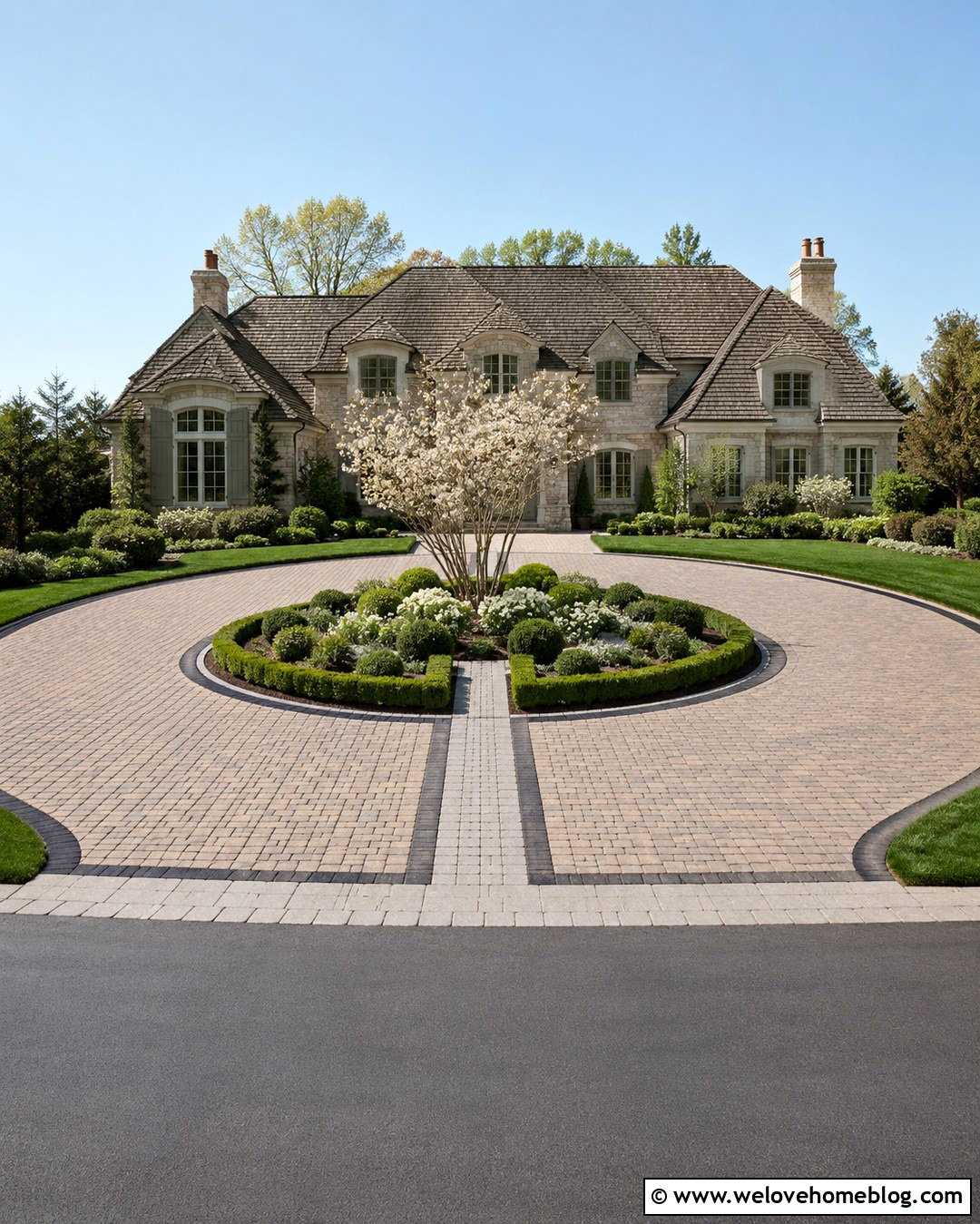 Circular Driveway Edge With Low Hedges And A Center Garden - 20 landscaping driveway edge ideas