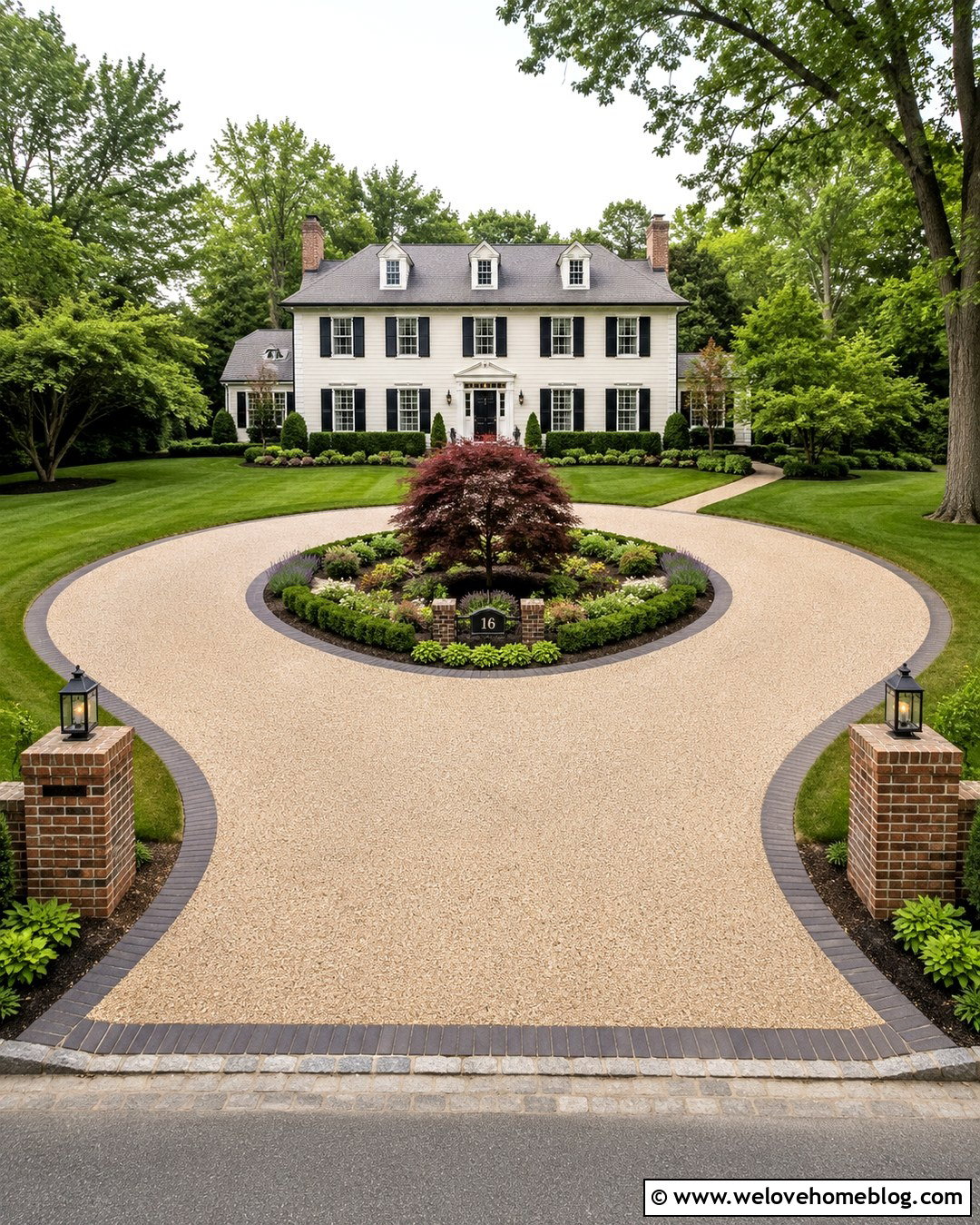 Circular Driveway Entrance With Center Garden - 20 Driveway Entrance Decor Ideas