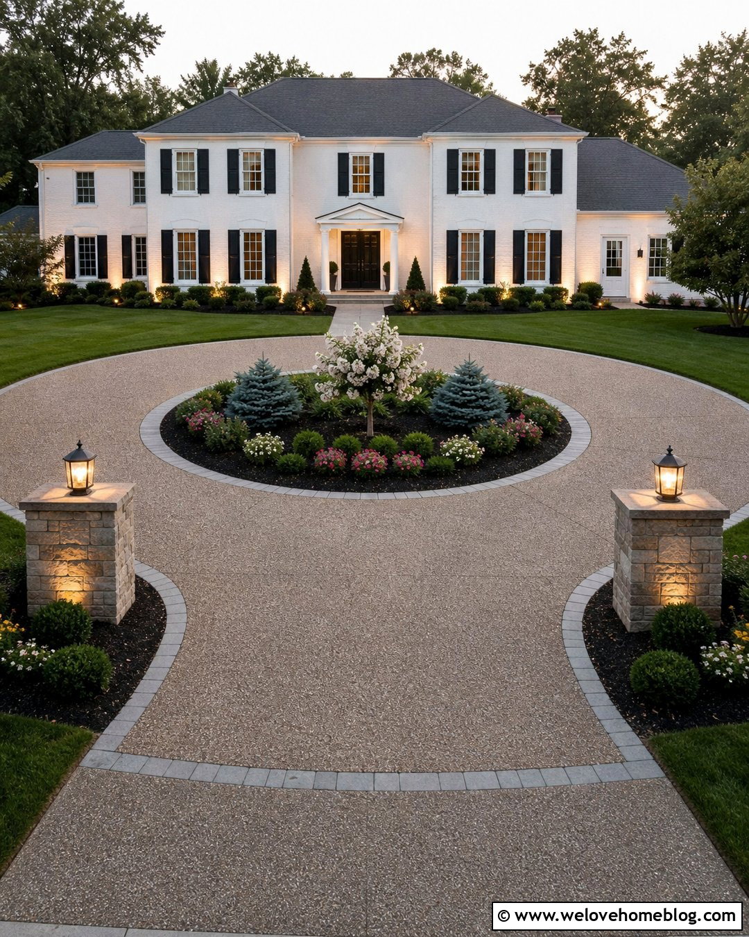Circular Driveway Entrance With Center Island - 20 Stylish Driveway Entrance Design Ideas