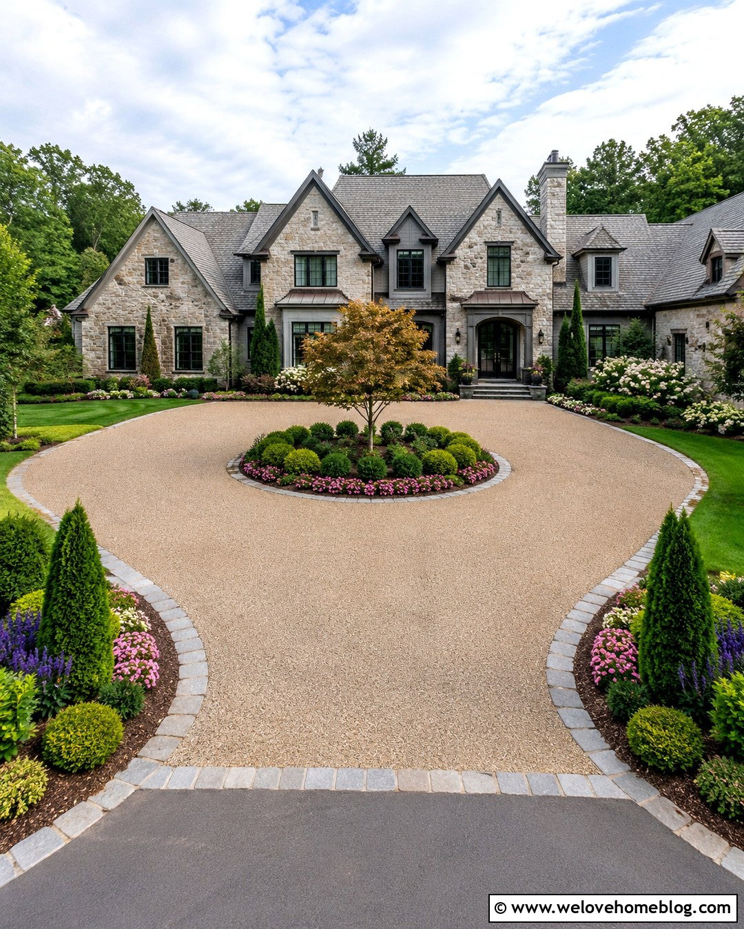 Circular Driveway Entrance With a Landscaped Island - 20 Entrance Driveway Landscaping Ideas