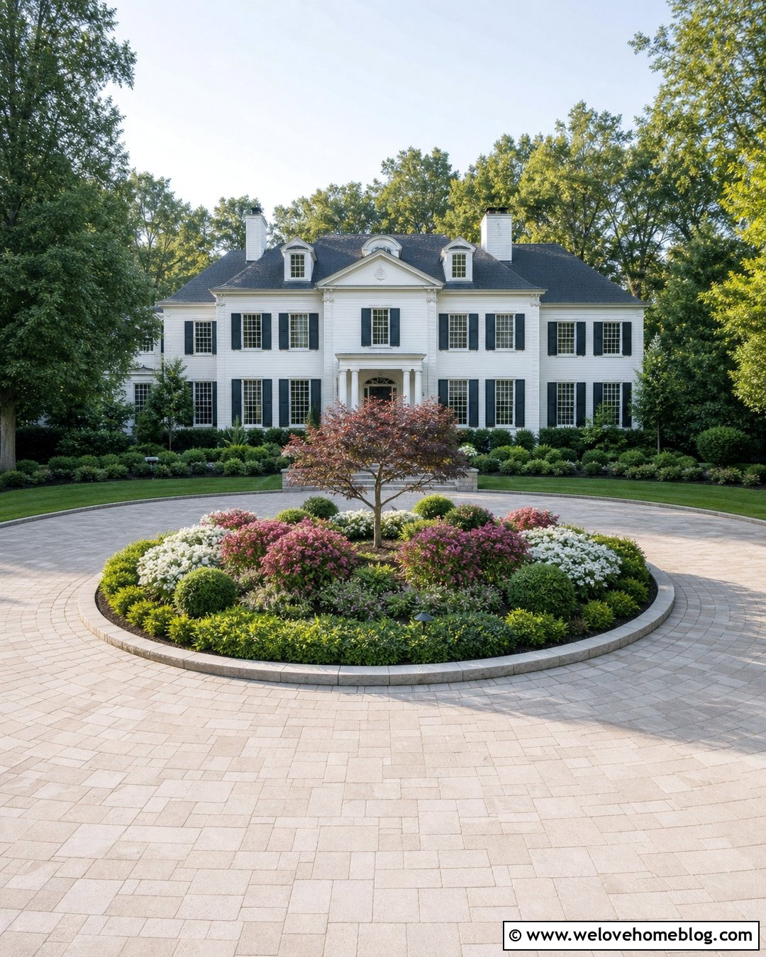 Circular Driveway Flower Bed With Center Island - 30 Driveway Flower Bed Ideas