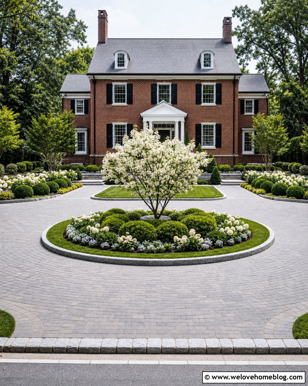 Circular Driveway Garden With a Center Island - 30 Driveway Garden Ideas
