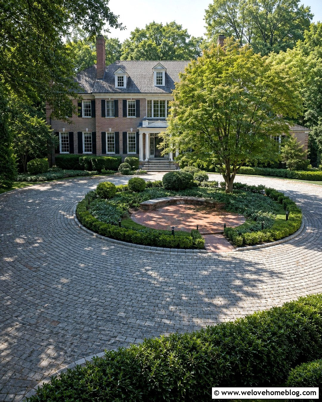 Circular Driveway Sitting Area In The Center Island - 20 Driveway Sitting Area Ideas