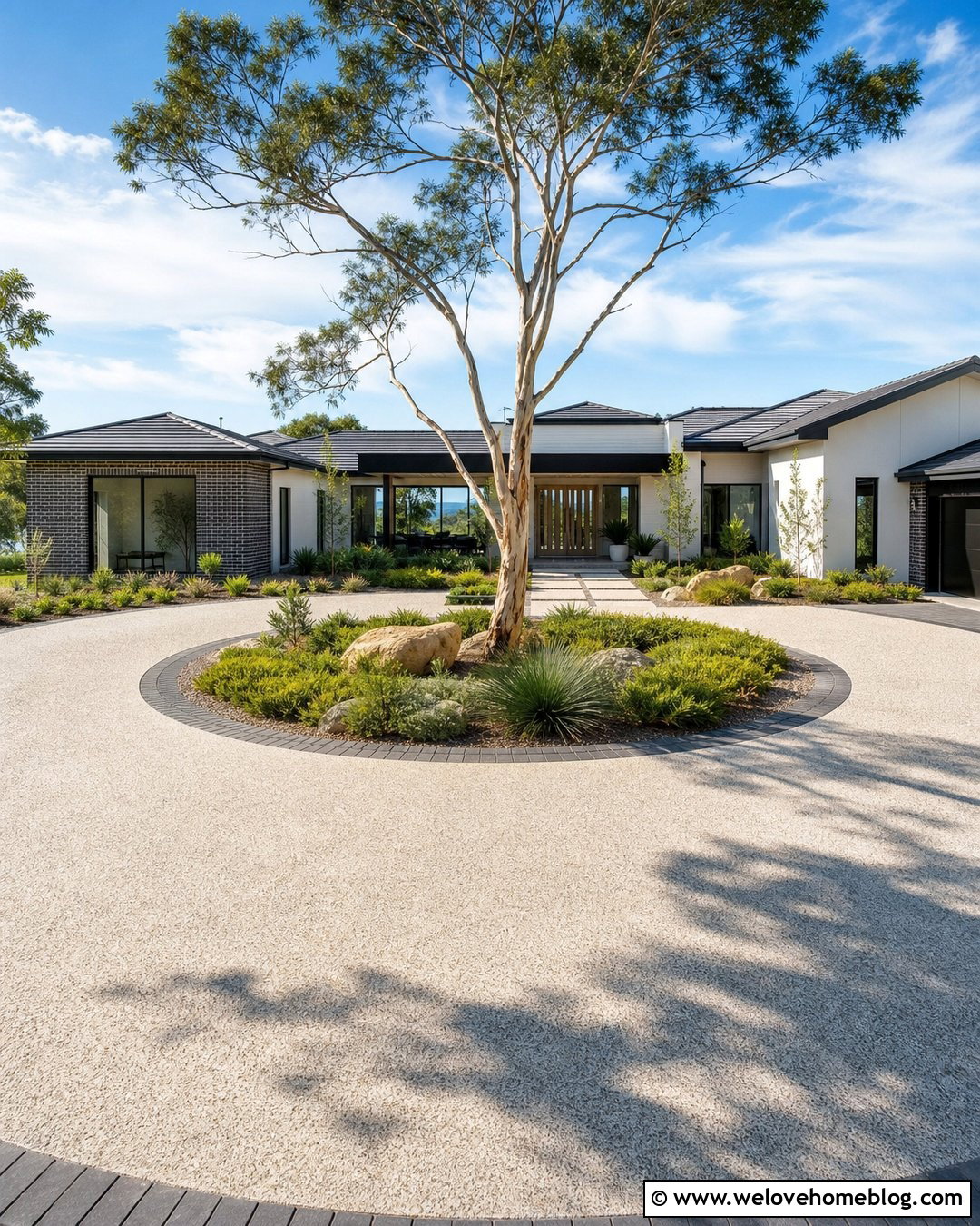 Circular Driveway With A Feature Tree - 20 Australian Driveway Ideas