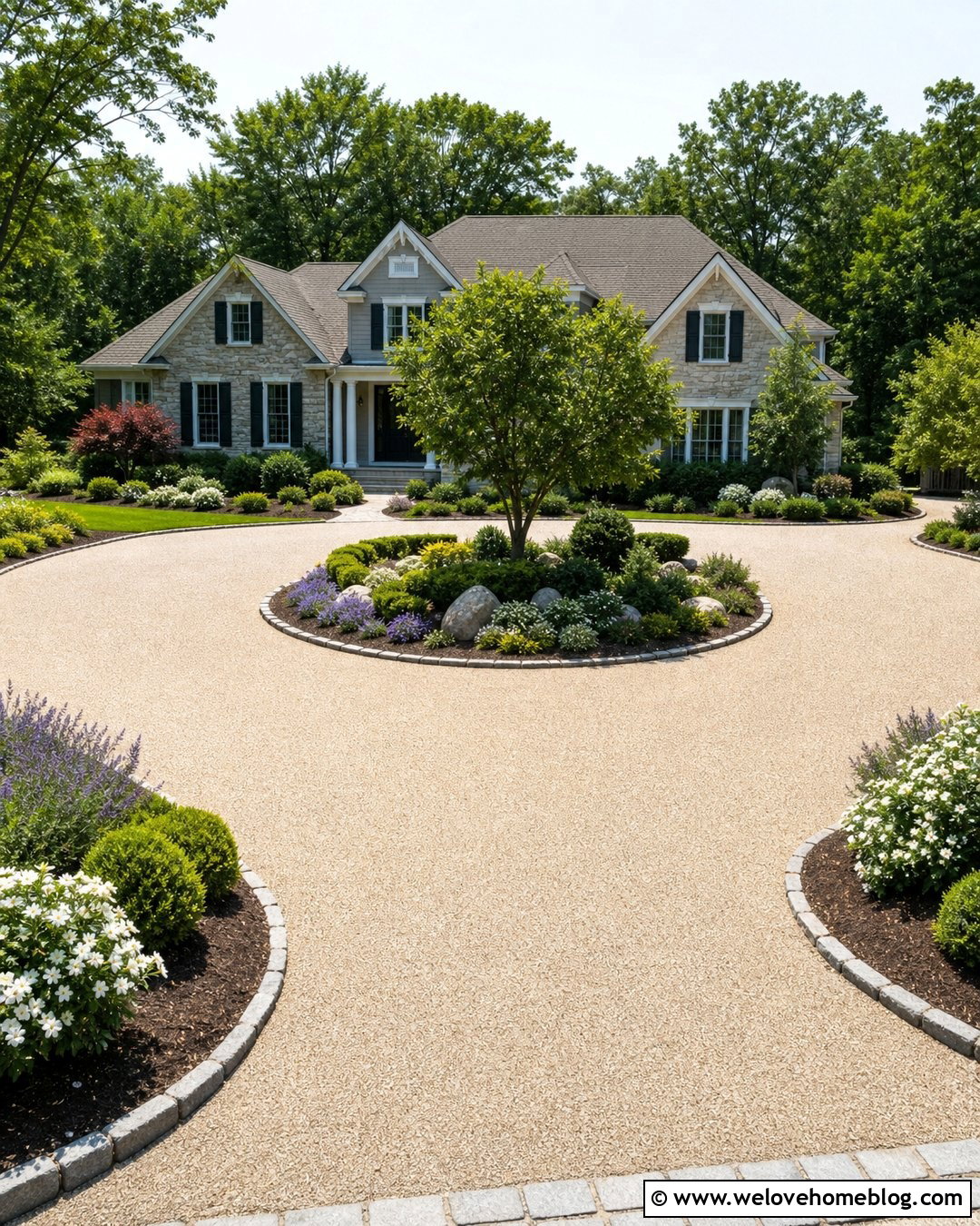 Circular Driveway With A Landscaped Center Island - 20 along the driveway landscaping ideas
