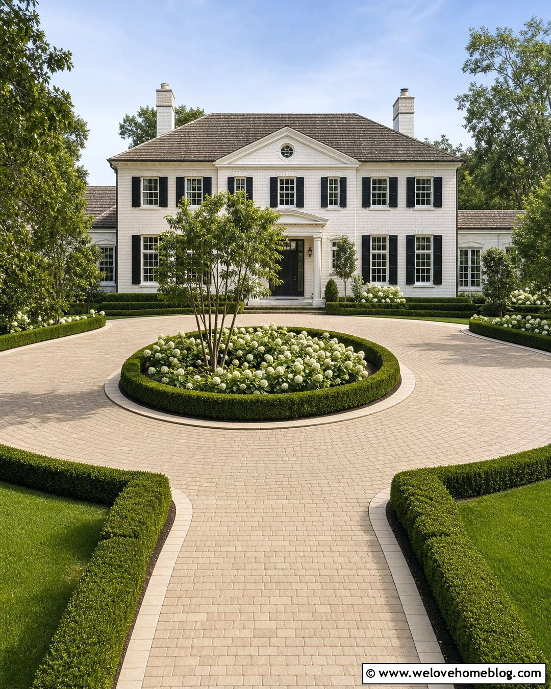 Circular Driveway With Boxwood Island Hedge - 25 driveway hedge ideas