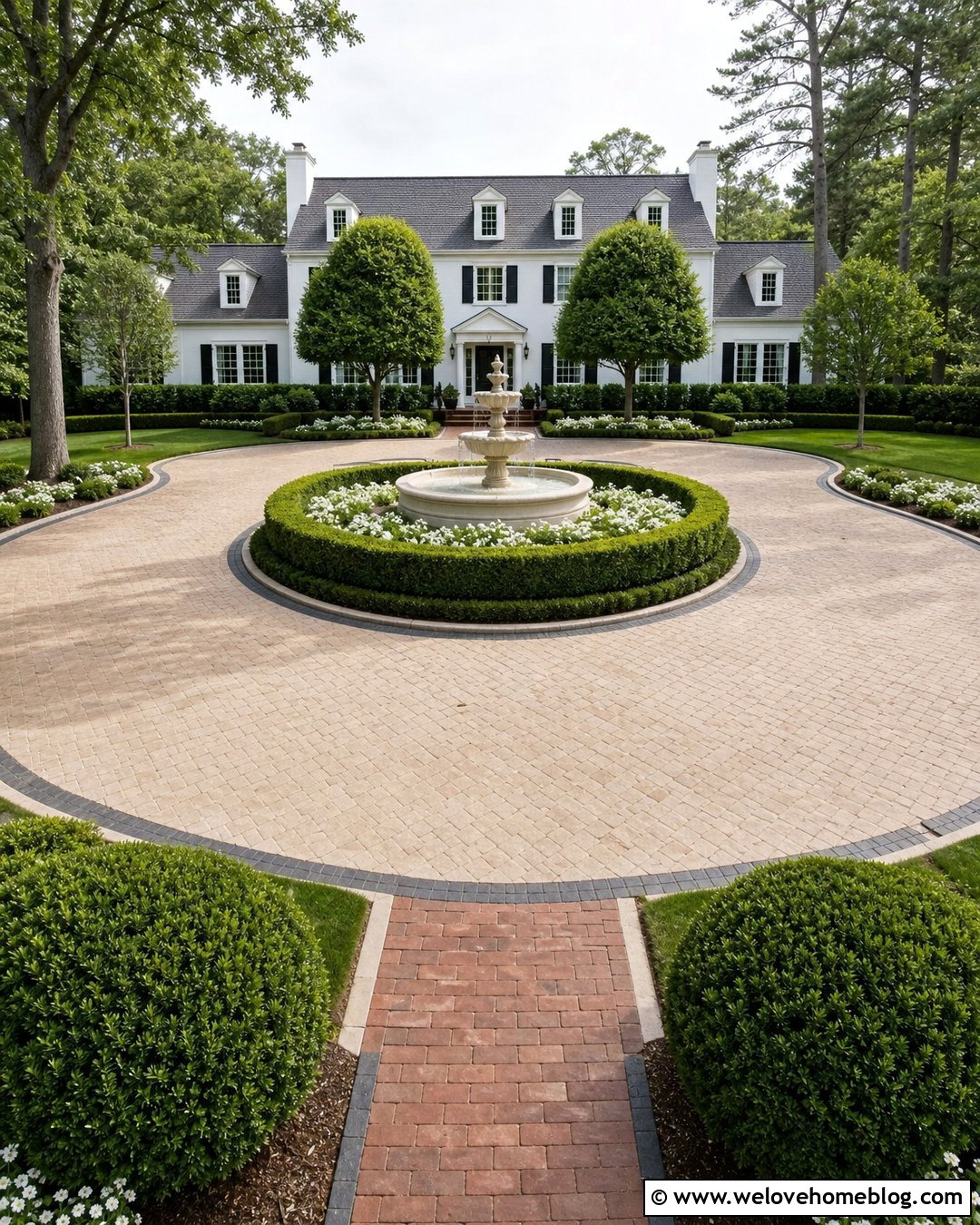 Circular Driveway With Center Fountain - 20 Driveway With Water Feature Ideas